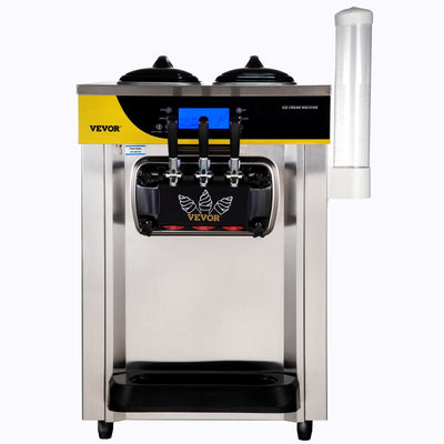VEVOR Commercial Ice Cream Maker, 22-30L/H Yield, 2200W Countertop Soft Serve Machine with 2x6L Hopper 2L Cylinder LCD Panel Puffing Shortage Alarm, Frozen Yogurt Maker for Restaurant Snack Bar, Silve 