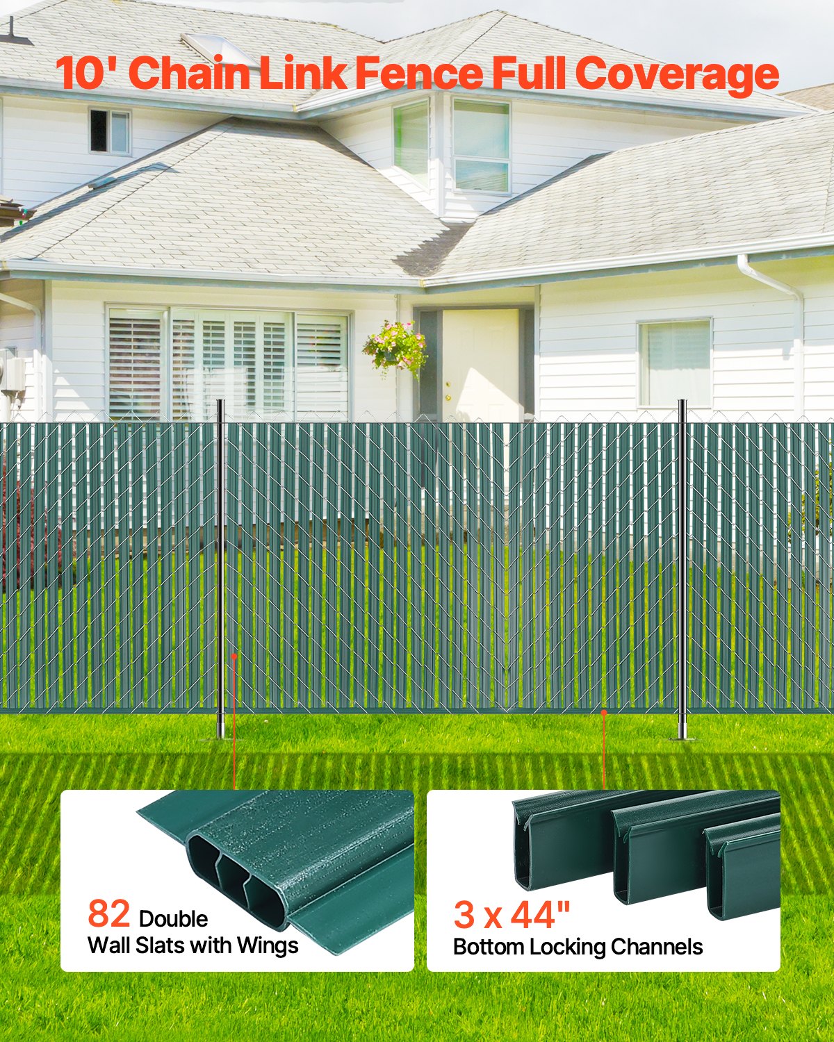 VEVOR Chain Link Fence Privacy Slats Double-Wall with Wings for 4' High Fence 
