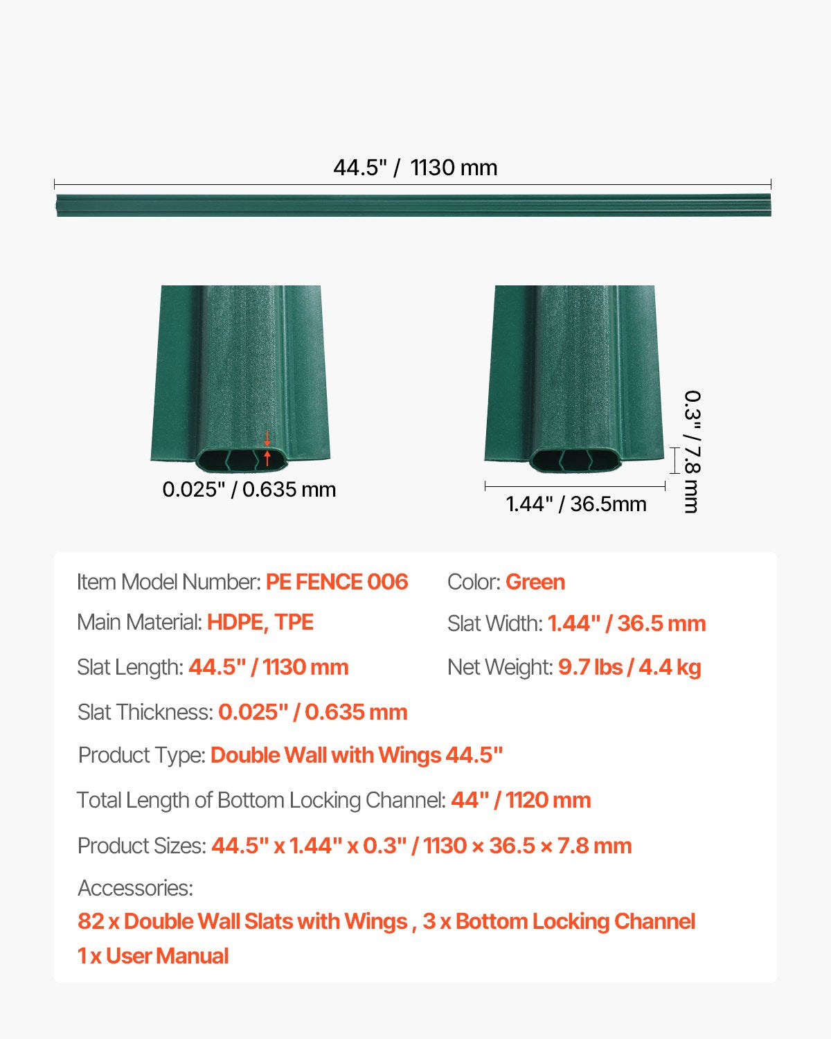 VEVOR Chain Link Fence Privacy Slats Double-Wall with Wings for 4' High Fence 