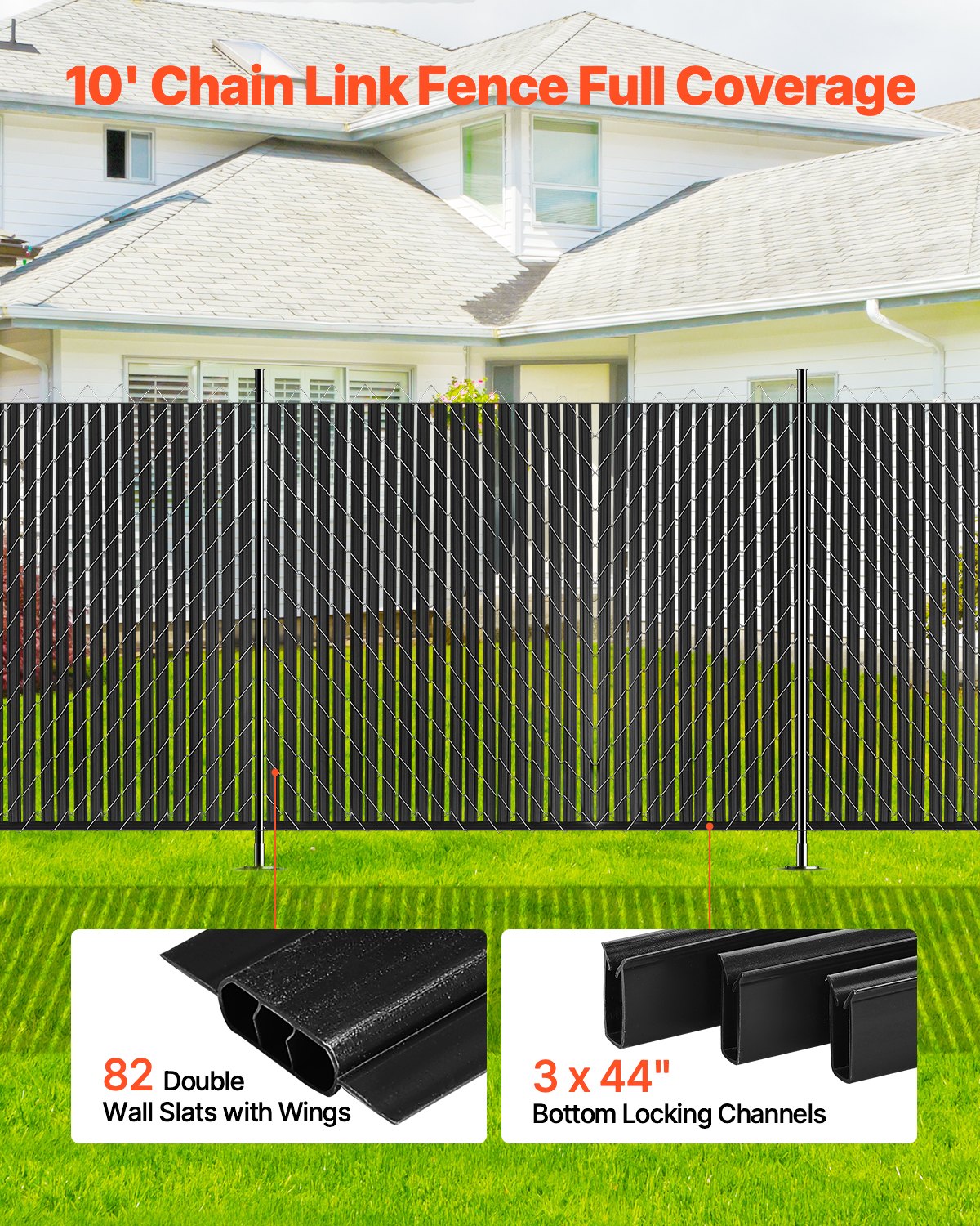 VEVOR Chain Link Fence Privacy Slats Double-Wall with Wings for 8' High Fence 
