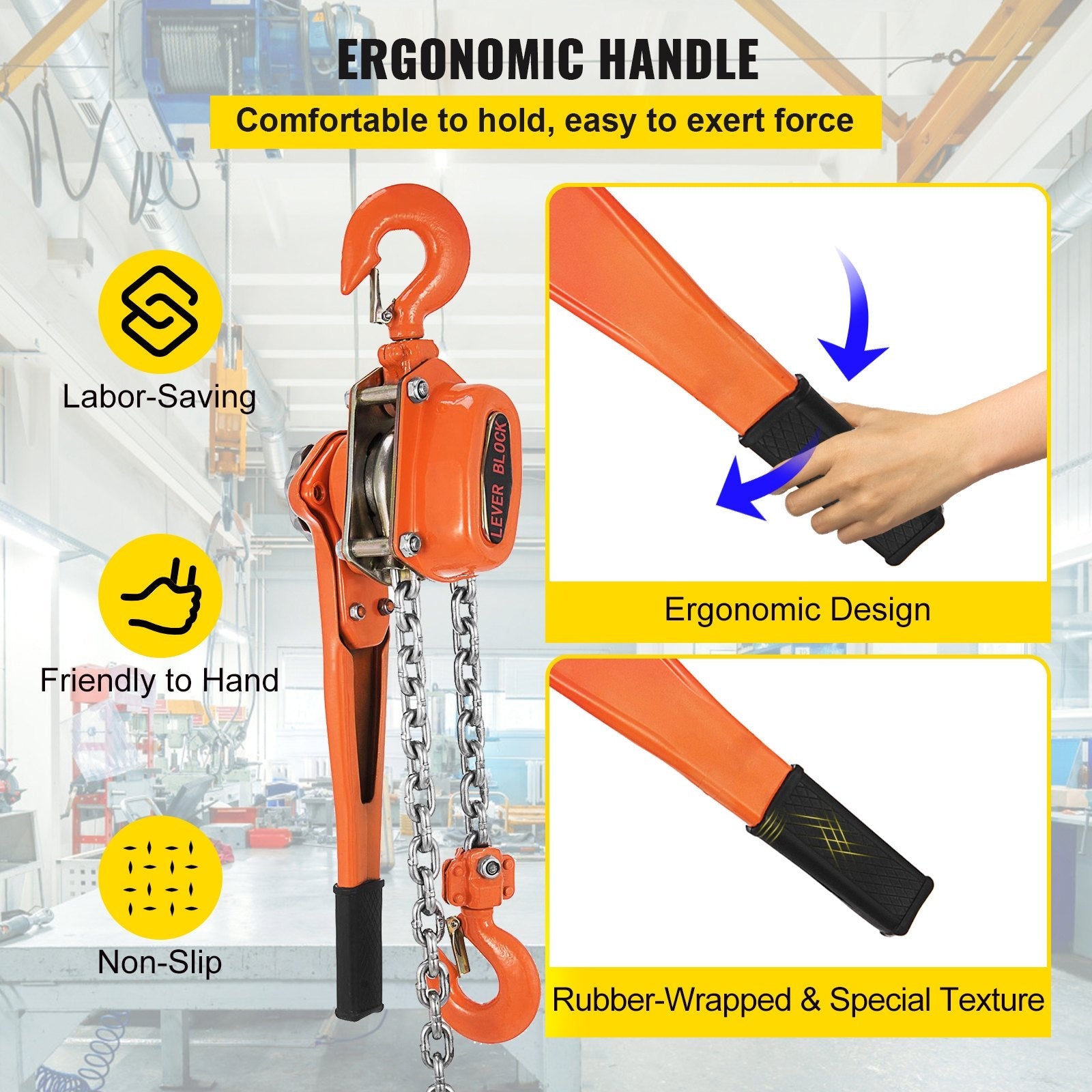 VEVOR Lever Chain Hoist, 0.75Ton 1650lbs Capacity Ratchet Puller with 10FT Max. Lifting Height, Come Along 2 Heavy Duty Steel Hooks, Manual Handling Tool for Cargo Moving in Construction, Warehouse 