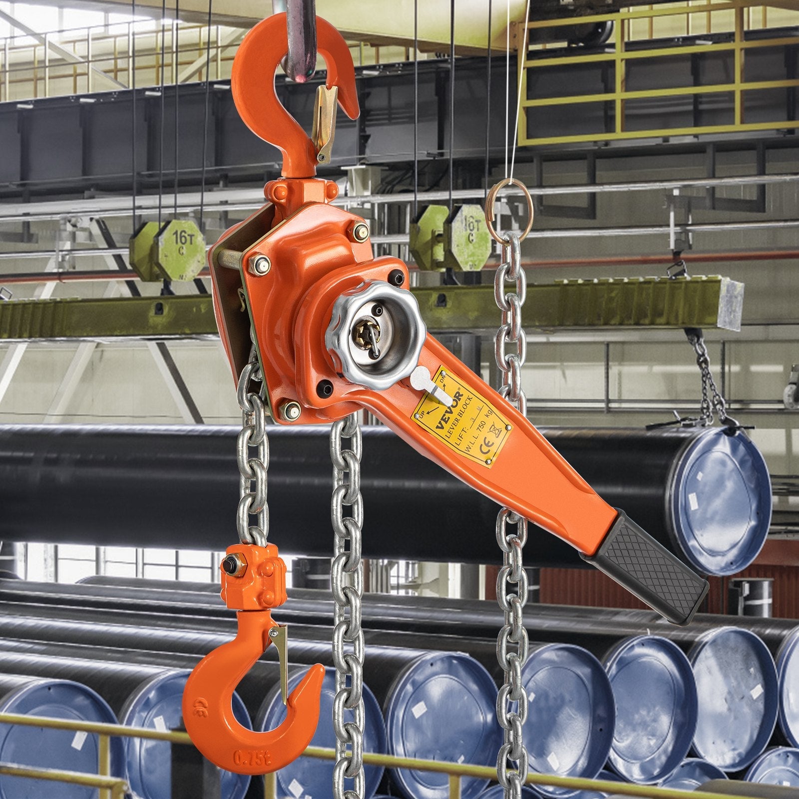 VEVOR Lever Chain Hoist, 0.75Ton 1650lbs Capacity Ratchet Puller with 10FT Max. Lifting Height, Come Along 2 Heavy Duty Steel Hooks, Manual Handling Tool for Cargo Moving in Construction, Warehouse 