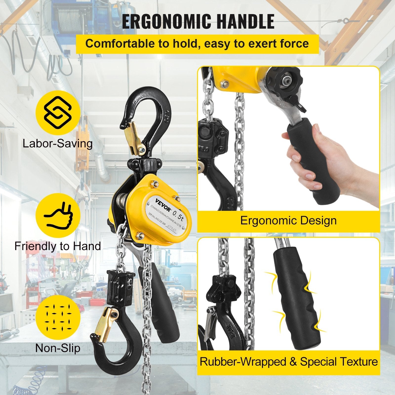 VEVOR 0.5T Lever Block Chain Hoist 3M 10Ft Chain Hoist Alloy Steel G80 Chain Ratchet Lever Hoist with Hook (0.5T 10 Ft) 