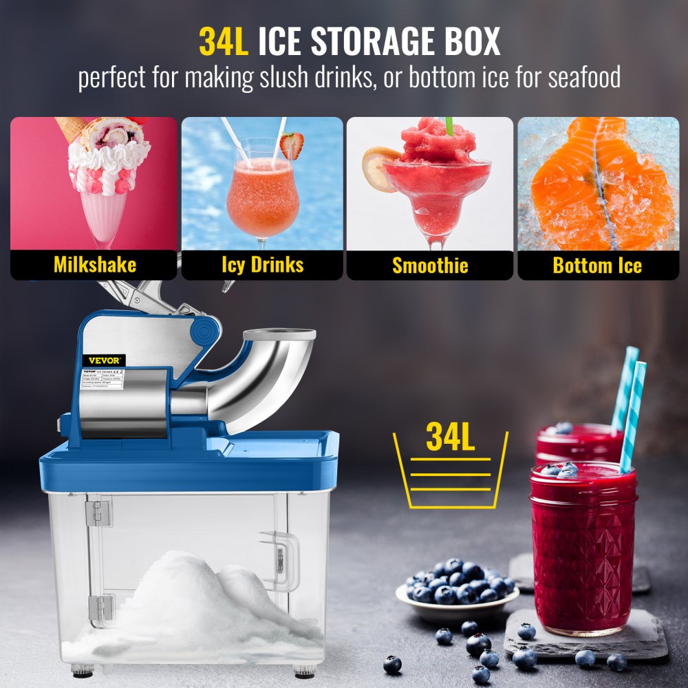 Commercial Snow Cone Machine Ice Shaver Ice Crusher Ice Blender Dual Blades Etl 