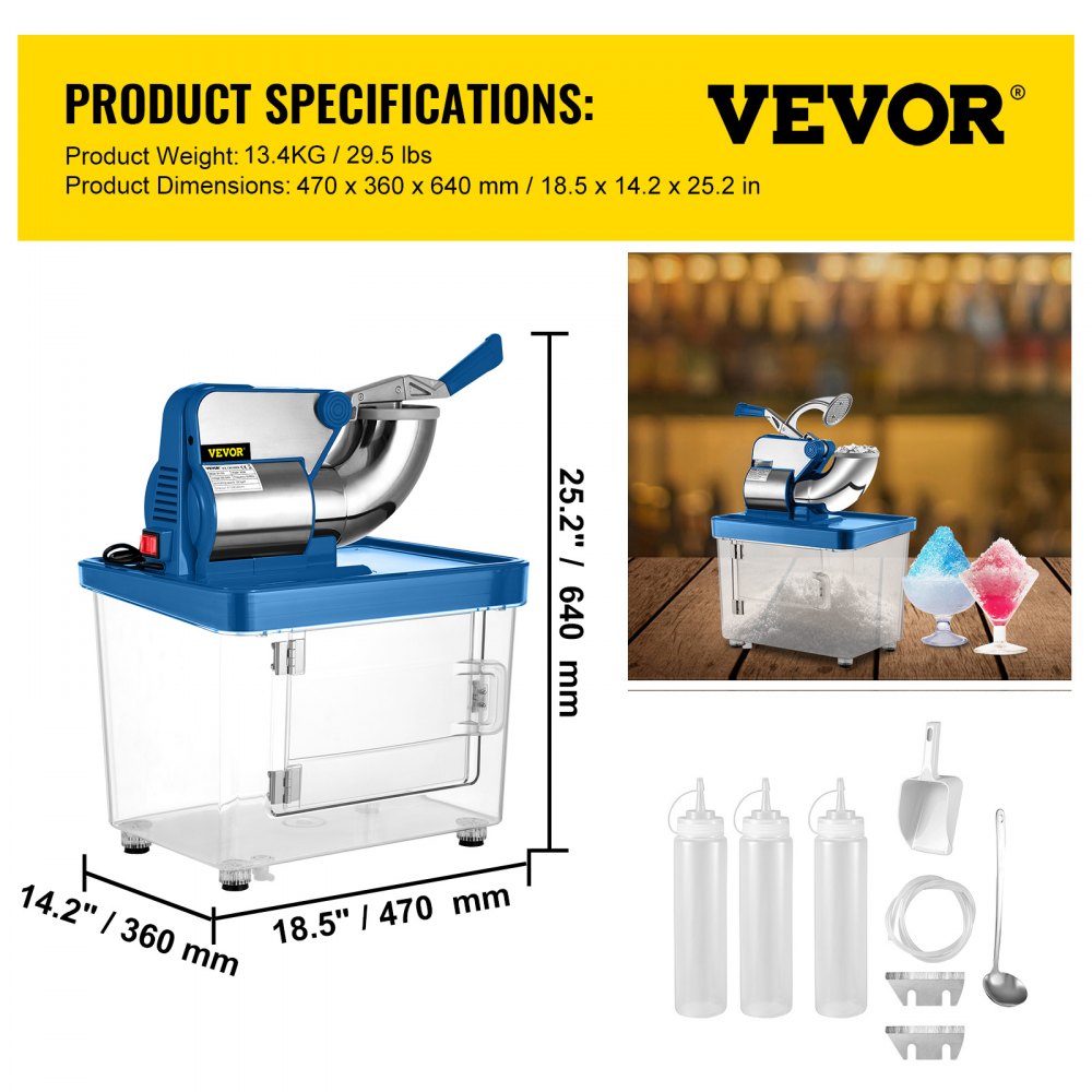 Commercial Snow Cone Machine Ice Shaver Ice Crusher Ice Blender Dual Blades Etl 