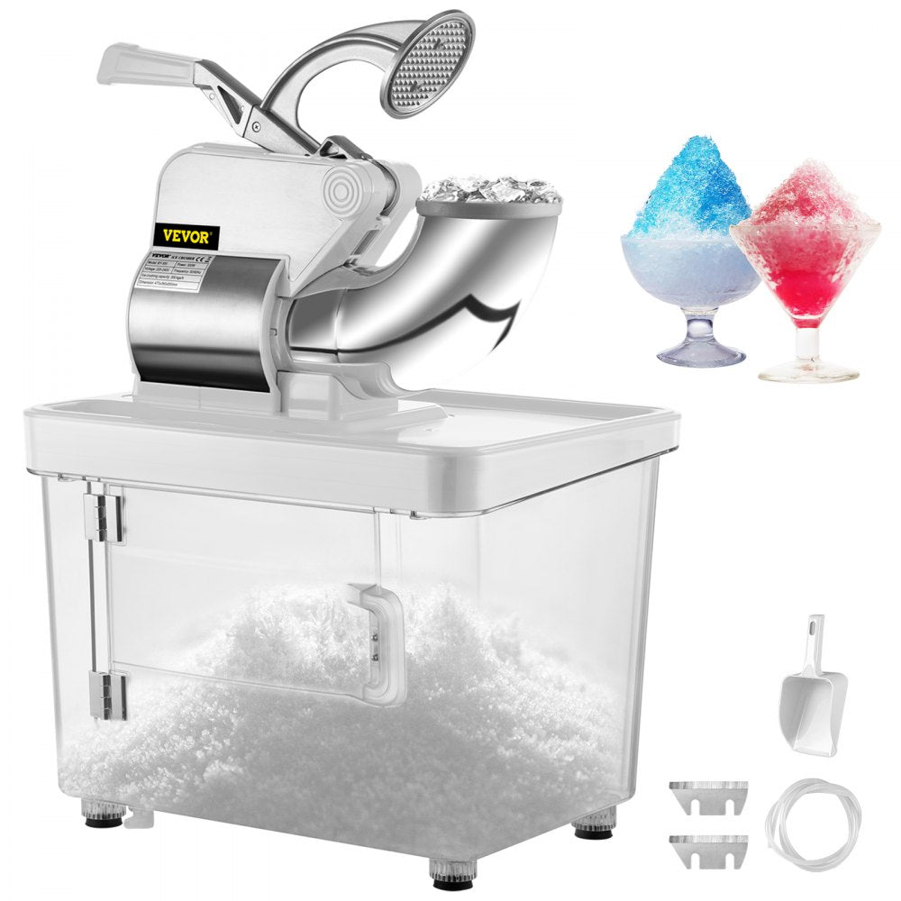 VEVOR 110V Commercial Ice Crusher 440LBS/H, ETL Approved 300W Electric Snow Cone Machine with Dual Blades, Stainless Steel Shaved Ice Machine with Safety On/Off Switch for Family, Restaurants, Bars 