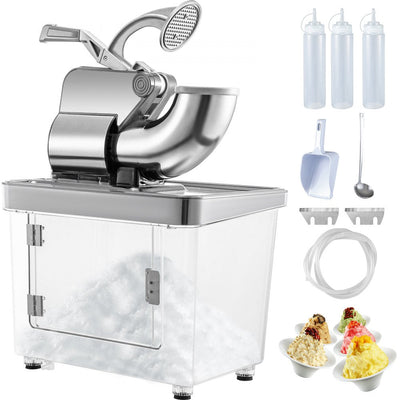 VEVOR 110V Commercial Ice Crusher 440LBS/H, ETL Approved 300W Electric Snow Cone Machine with Dual Blades, Stainless Steel Shaved Ice Machine with Safety On/Off Switch for Family, Restaurants, Bars 