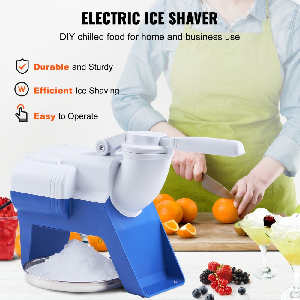 VEVOR Ice Crushers Machine, 176lbs Per Hour Electric Snow Cone Maker with 2 Blades, Shaved Ice Machine, 220W Ice Shaver Machine for Margaritas, Home and Commercial Use, White 