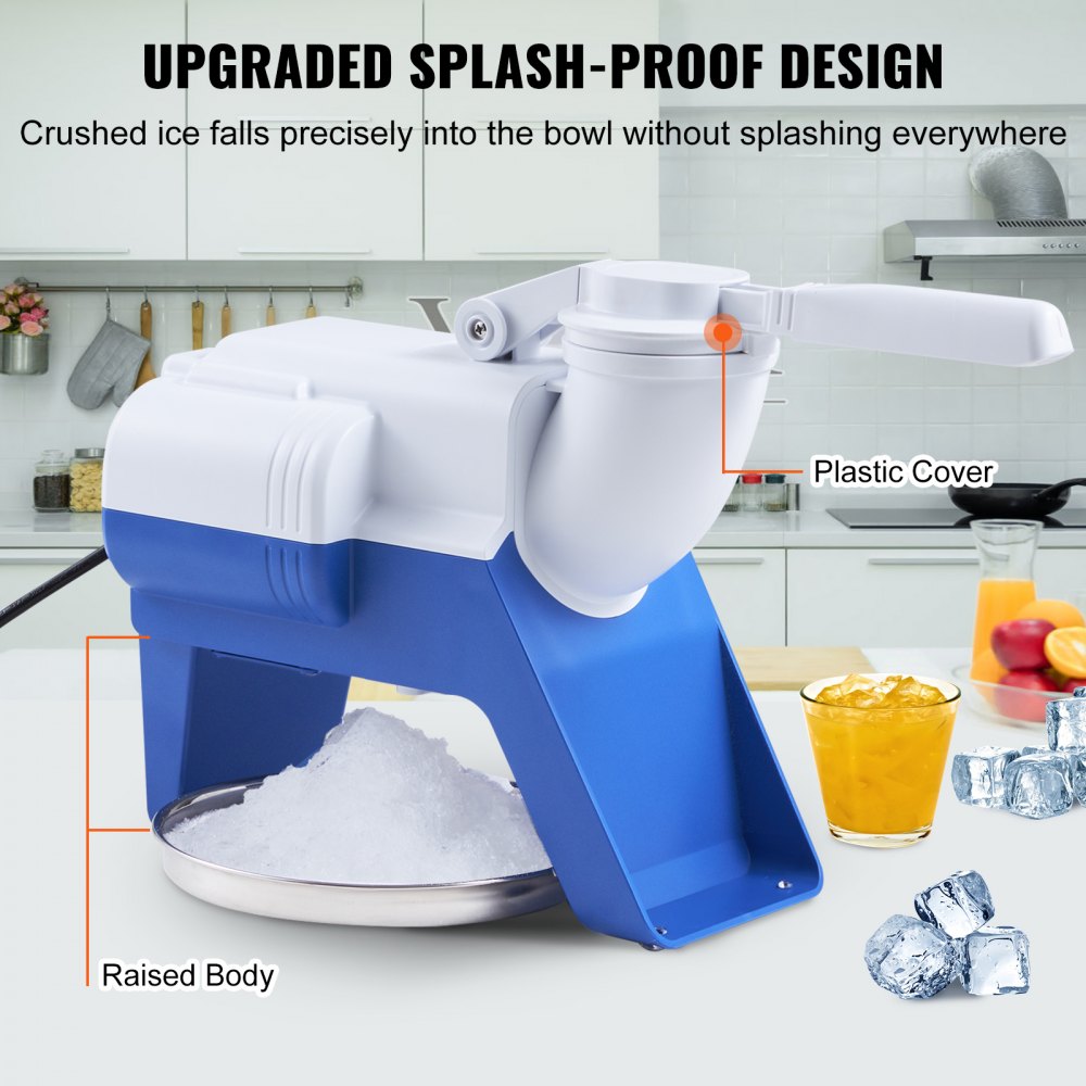 VEVOR Ice Crushers Machine, 176lbs Per Hour Electric Snow Cone Maker with 2 Blades, Shaved Ice Machine, 220W Ice Shaver Machine for Margaritas, Home and Commercial Use, White 