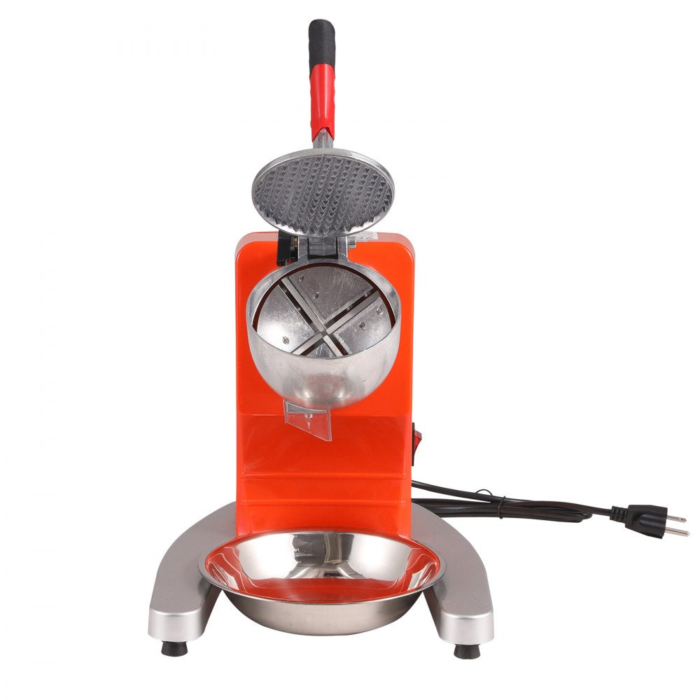 VEVOR Ice Crushers Machine, 220lbs Per Hour Electric Snow Cone Maker with 4 Blades, Stainless Steel Shaved Ice Machine with Cover and Bowl, 300W Ice Shaver Machine for Home and Commercial Use, Orange 