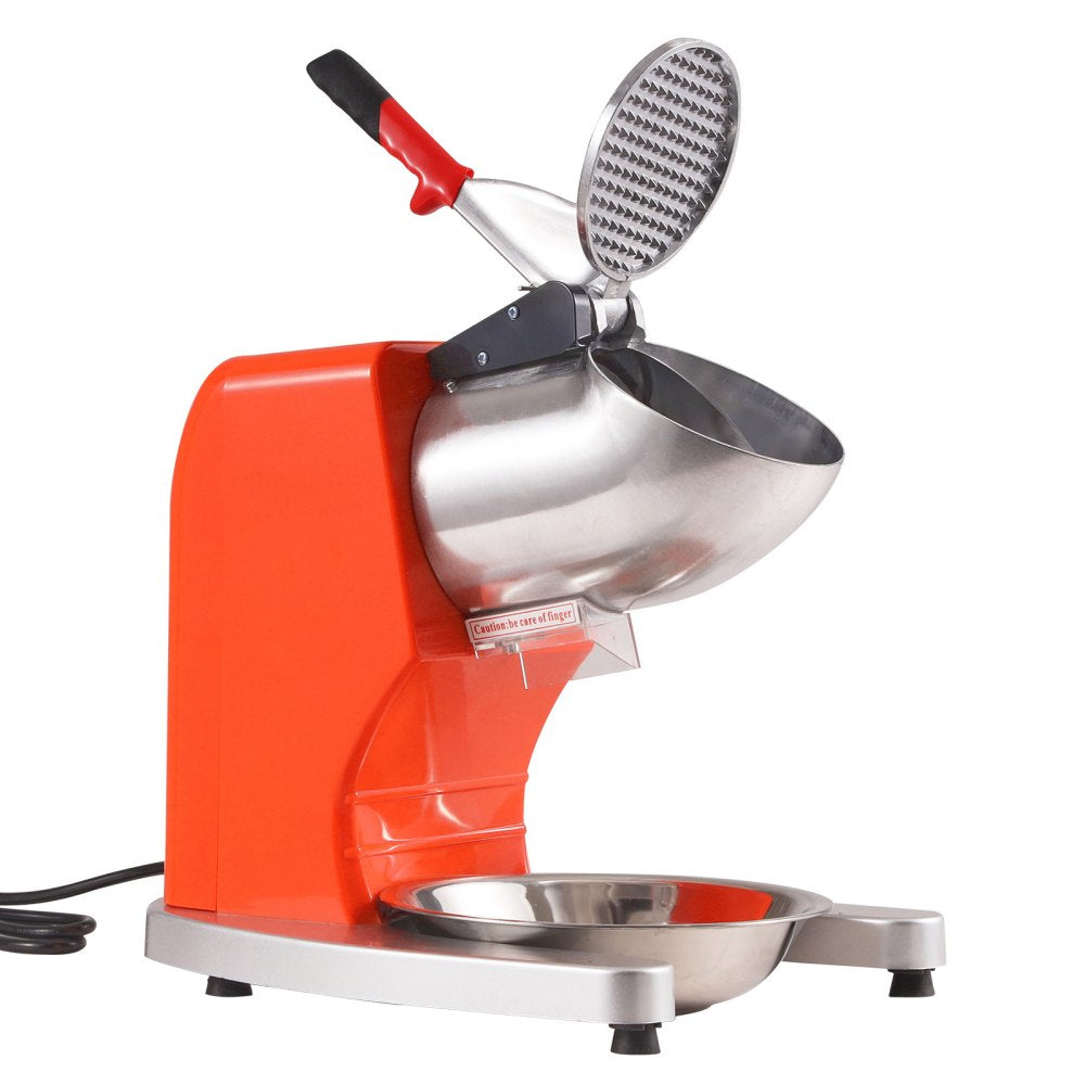 VEVOR Ice Crushers Machine, 220lbs Per Hour Electric Snow Cone Maker with 4 Blades, Stainless Steel Shaved Ice Machine with Cover and Bowl, 300W Ice Shaver Machine for Home and Commercial Use, Orange 