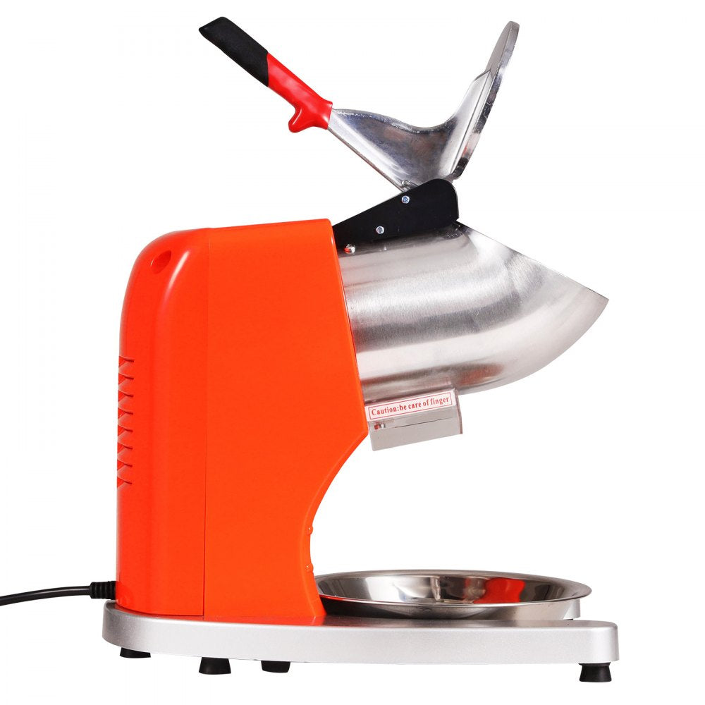 VEVOR Ice Crushers Machine, 220lbs Per Hour Electric Snow Cone Maker with 4 Blades, Stainless Steel Shaved Ice Machine with Cover and Bowl, 300W Ice Shaver Machine for Home and Commercial Use, Orange 