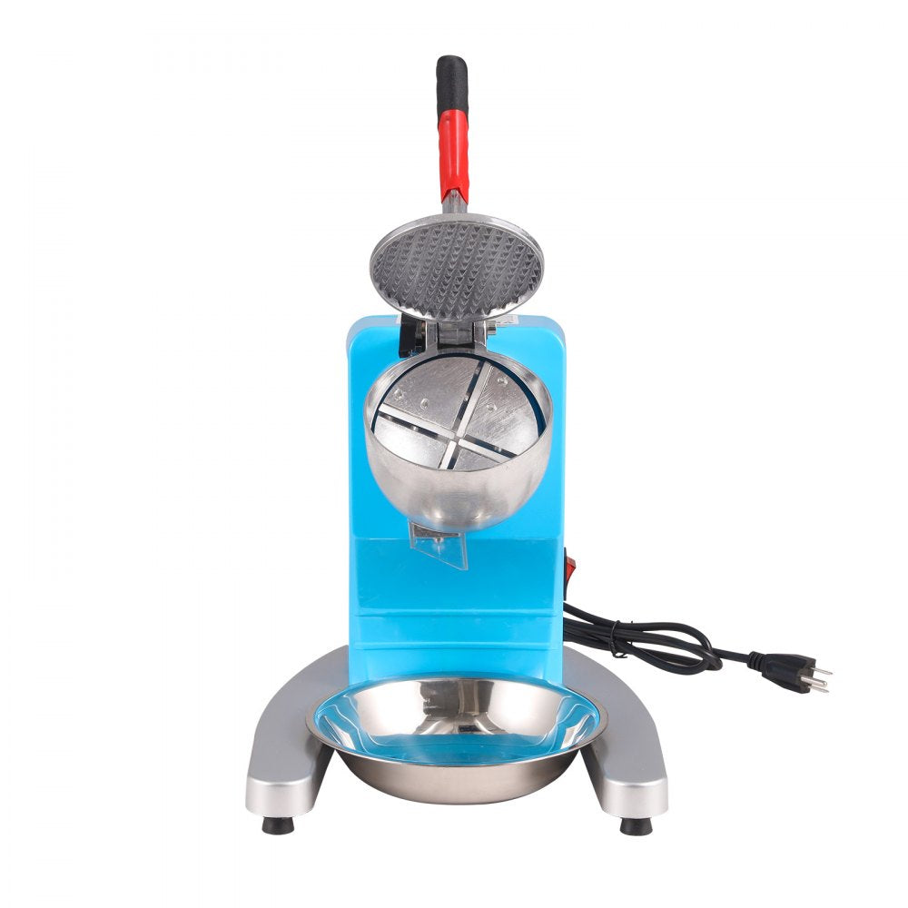 VEVOR Ice Crushers Machine, 220lbs Per Hour Electric Snow Cone Maker with 4 Blades, Stainless Steel Shaved Ice Machine with Cover and Bowl, 300W Ice Shaver Machine for Home and Commercial Use, Blue 