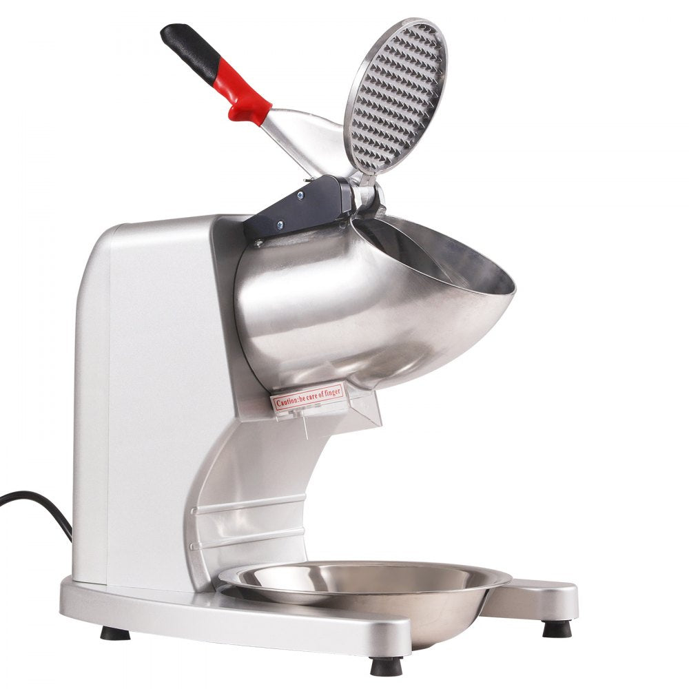 VEVOR Ice Crushers Machine, 220lbs Per Hour Electric Snow Cone Maker with 4 Blades, Stainless Steel Shaved Ice Machine with Cover and Bowl, 300W Ice Shaver Machine for Home and Commercial Use, Silver 