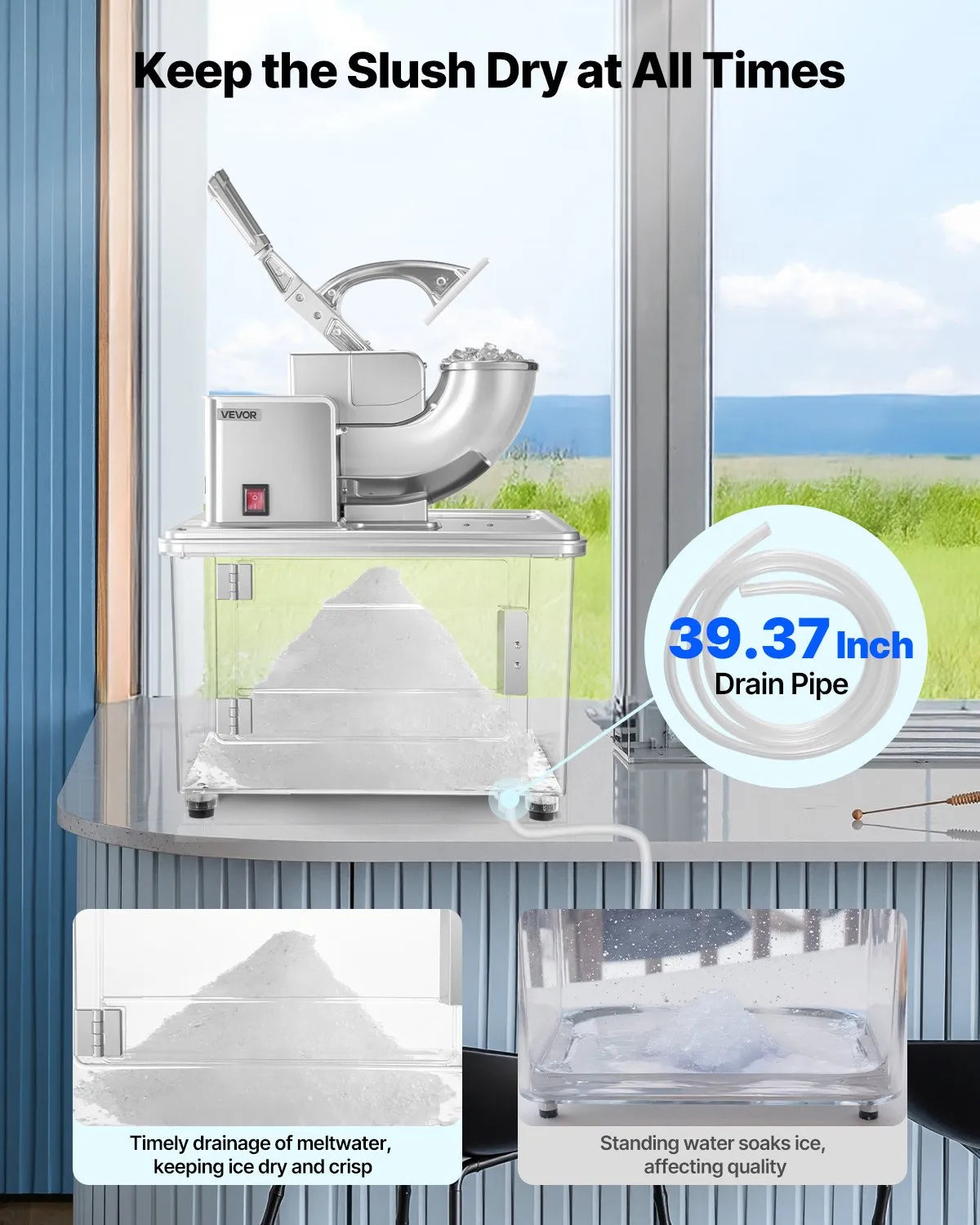 VEVOR Commercial Ice Crusher 661LBS/H, 350W Electric Snow Cone Machine with 4 Blades, 1400RPM Stainless Steel Shaved Ice Machine with 11 Gal Crushed-Ice Box, for Family Restaurants Bars, White 