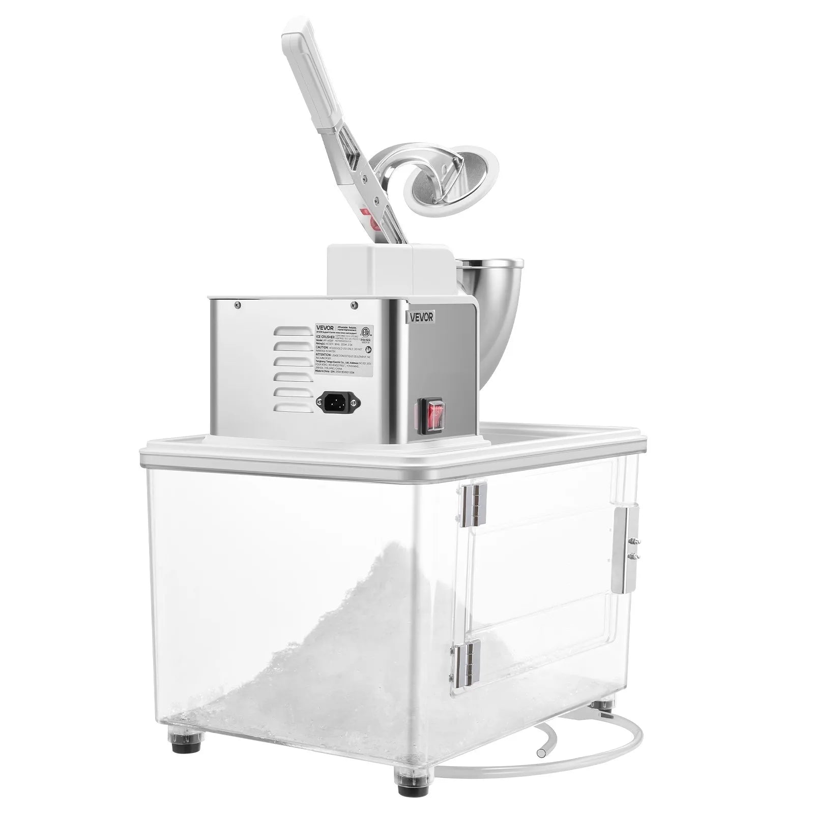 VEVOR Commercial Ice Crusher 661LBS/H, 350W Electric Snow Cone Machine with 4 Blades, 1400RPM Stainless Steel Shaved Ice Machine with 11 Gal Crushed-Ice Box, for Family Restaurants Bars, White 
