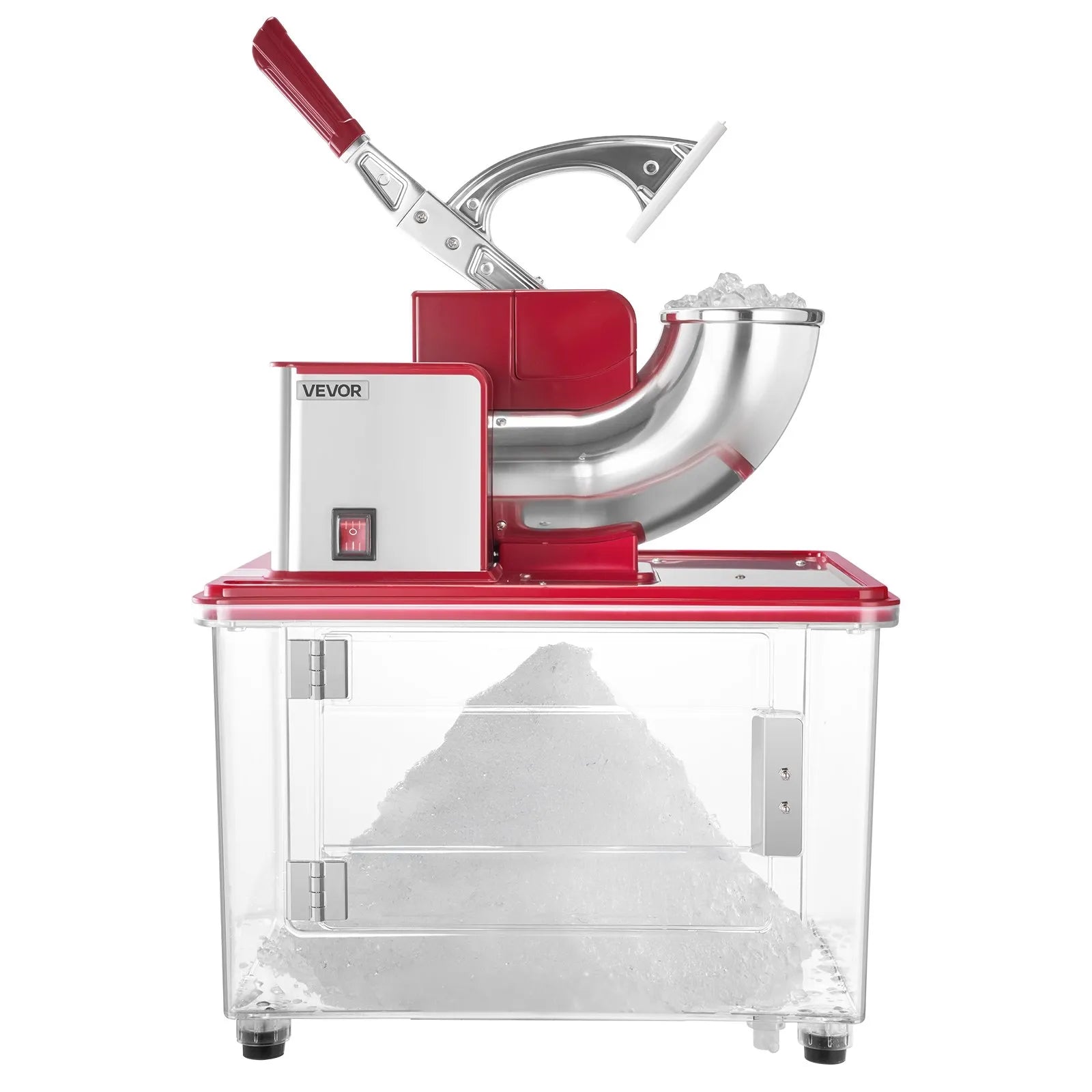 VEVOR Commercial Ice Crusher 661LBS/H, 350W Electric Snow Cone Machine with 4 Blades, 2000RPM Stainless Steel Shaved Ice Machine with 11 Gal Crushed-Ice Box, for Family Restaurants Bars, Red 