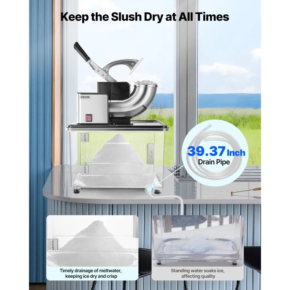 VEVOR Commercial Ice Crusher 661LBS/H, 350W Electric Snow Cone Machine with 4 Blades, 2000RPM Stainless Steel Shaved Ice Machine with 11 Gal Crushed-Ice Box, for Family Restaurants Bars, Black 
