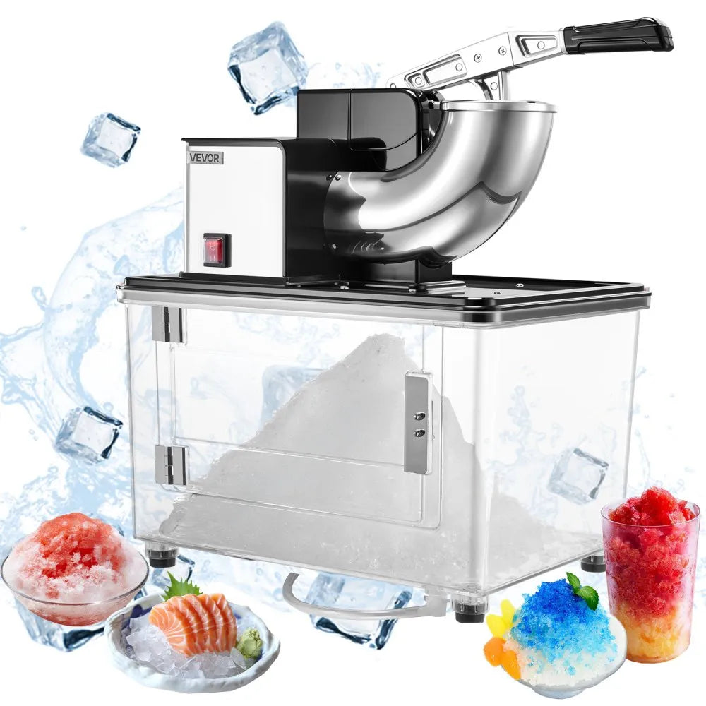 VEVOR Commercial Ice Crusher 661LBS/H, 350W Electric Snow Cone Machine with 4 Blades, 2000RPM Stainless Steel Shaved Ice Machine with 11 Gal Crushed-Ice Box, for Family Restaurants Bars, Black 