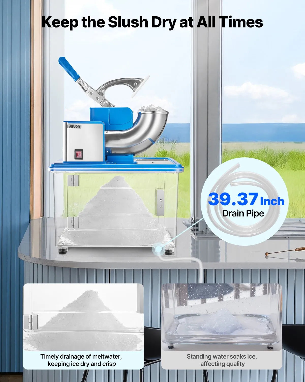 VEVOR Commercial Ice Crusher 661LBS/H, 350W Electric Snow Cone Machine with 4 Blades, 2000RPM Stainless Steel Shaved Ice Machine with 11 Gal Crushed-Ice Box 