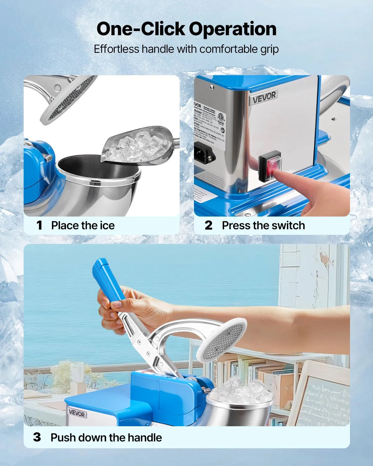 VEVOR Commercial Ice Crusher 661LBS/H, 350W Electric Snow Cone Machine with 4 Blades, 2000RPM Stainless Steel Shaved Ice Machine with 11 Gal Crushed-Ice Box 