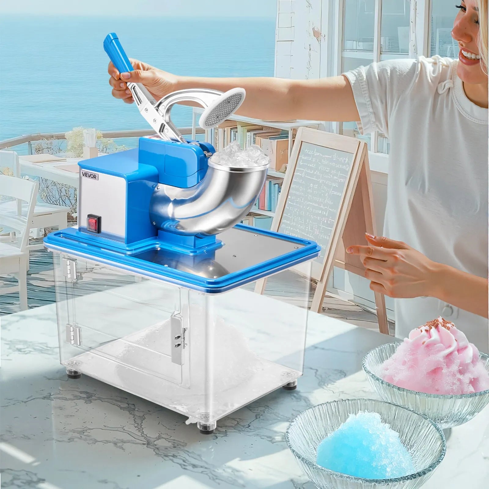 VEVOR Commercial Ice Crusher 661LBS/H, 350W Electric Snow Cone Machine with 4 Blades, 2000RPM Stainless Steel Shaved Ice Machine with 11 Gal Crushed-Ice Box 