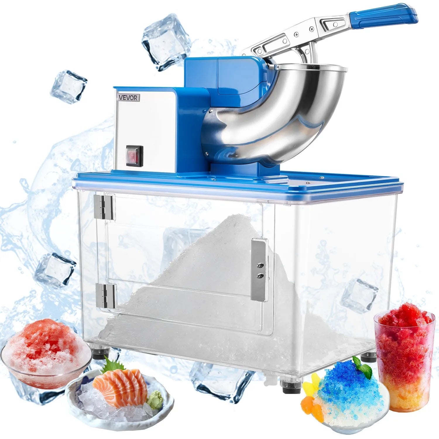 VEVOR Commercial Ice Crusher 661LBS/H, 350W Electric Snow Cone Machine with 4 Blades, 2000RPM Stainless Steel Shaved Ice Machine with 11 Gal Crushed-Ice Box 