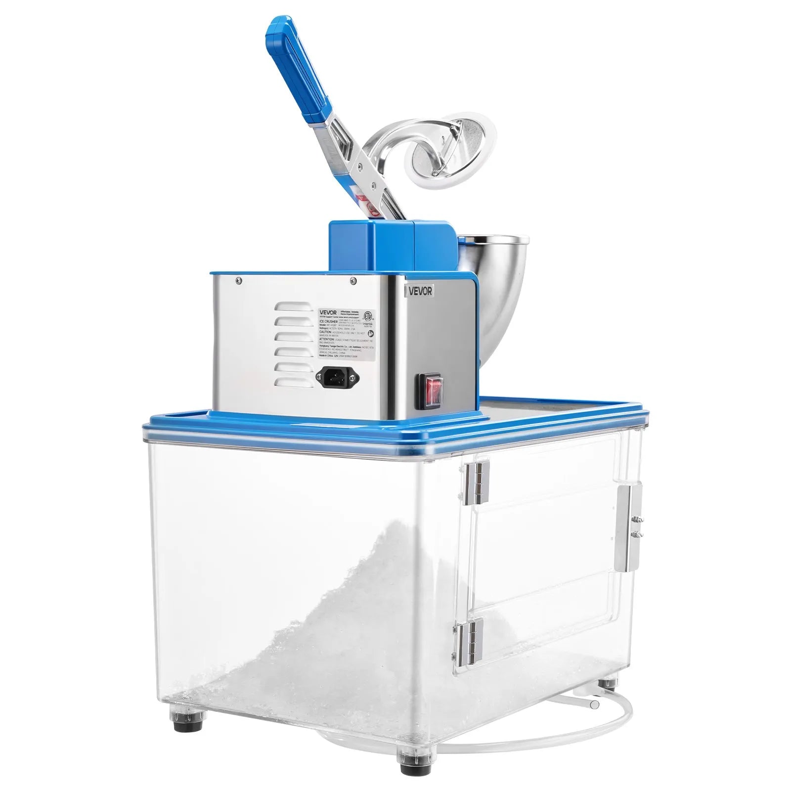 VEVOR Commercial Ice Crusher 661LBS/H, 350W Electric Snow Cone Machine with 4 Blades, 2000RPM Stainless Steel Shaved Ice Machine with 11 Gal Crushed-Ice Box 