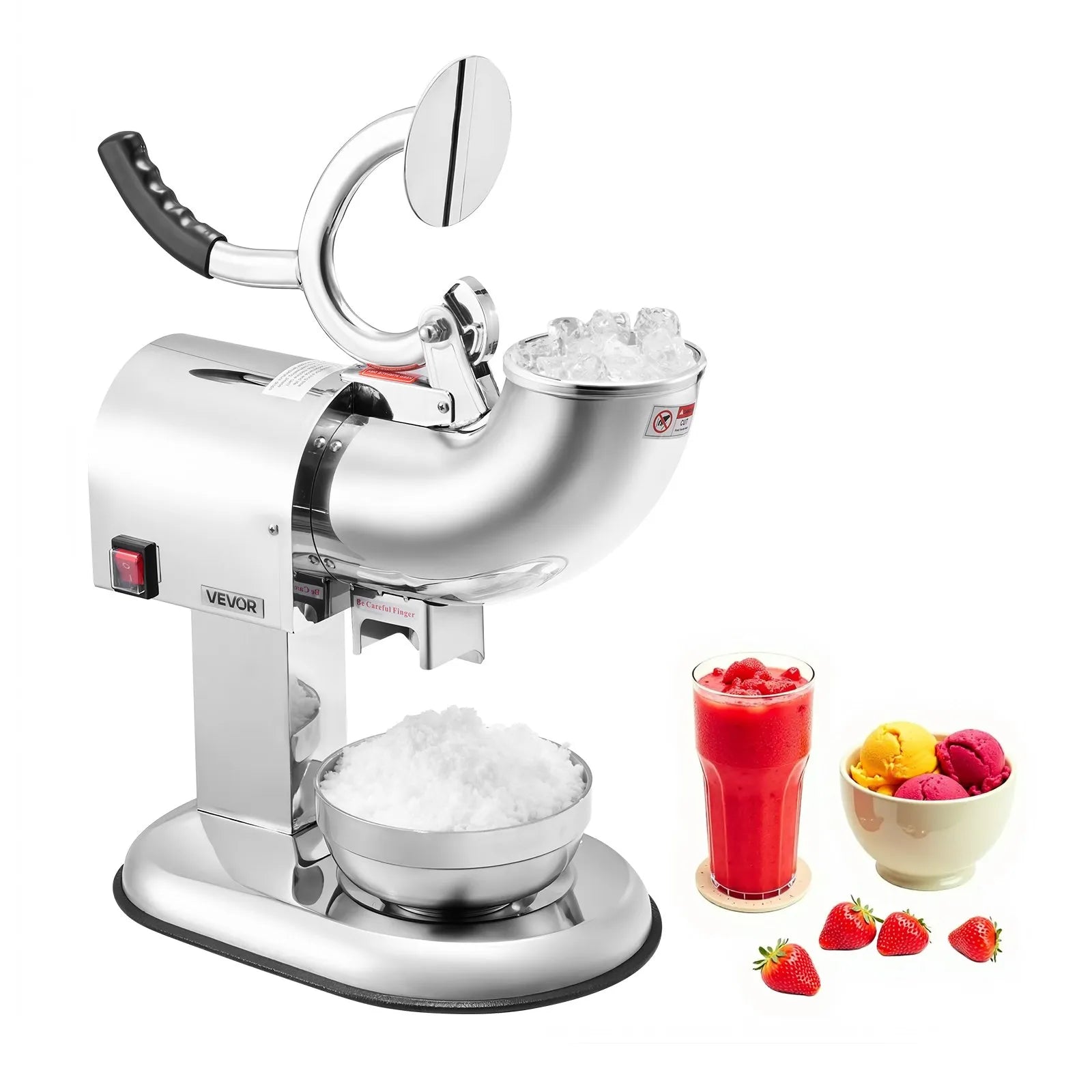 VEVOR Ice Crusher Machine, 440lbs Per Hour Electric 4 Blades Snow Cone Maker, All Stainless Steel Shaved Ice Machine with Bowl and Cover, 350W 1400RPM Ice-Shaver for Home and Commercial Use, Silver 