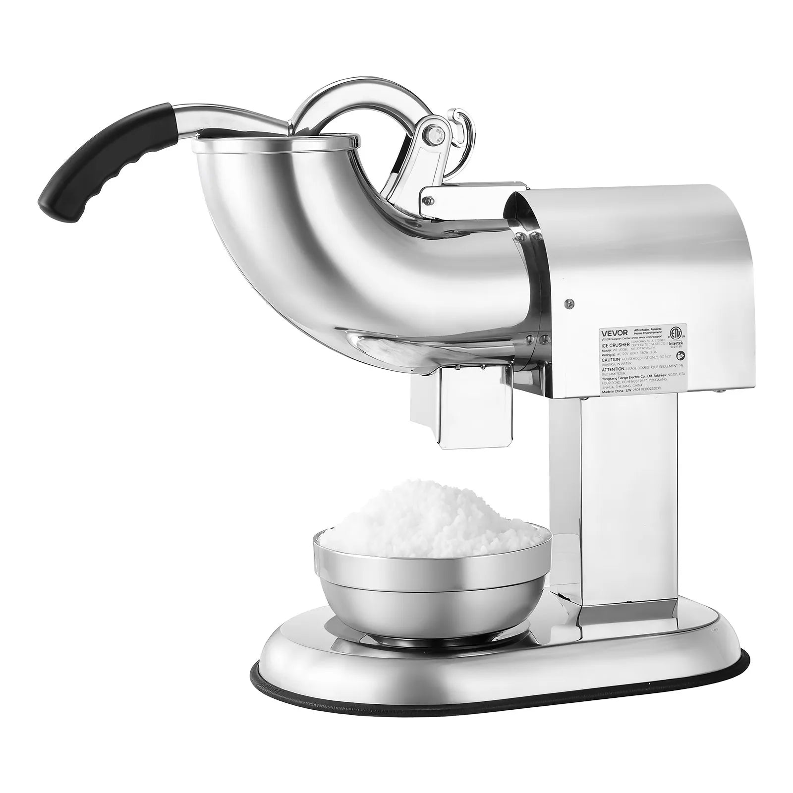 VEVOR Ice Crusher Machine, 440lbs Per Hour Electric 4 Blades Snow Cone Maker, All Stainless Steel Shaved Ice Machine with Bowl and Cover, 350W 1400RPM Ice-Shaver for Home and Commercial Use, Silver 