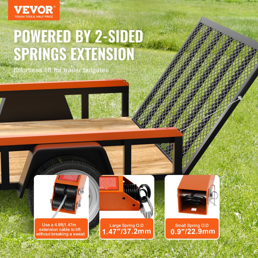 VEVOR 2-Sided Trailer Tailgate Lift Assist, 360 lbs Load Capacity, Compatible with Open Utility Trailer Tailgate and Ramp, with 10 to 24 Inch Heights Side Rail and 4 to 6 Feet Height Tail Gate or Ramp 