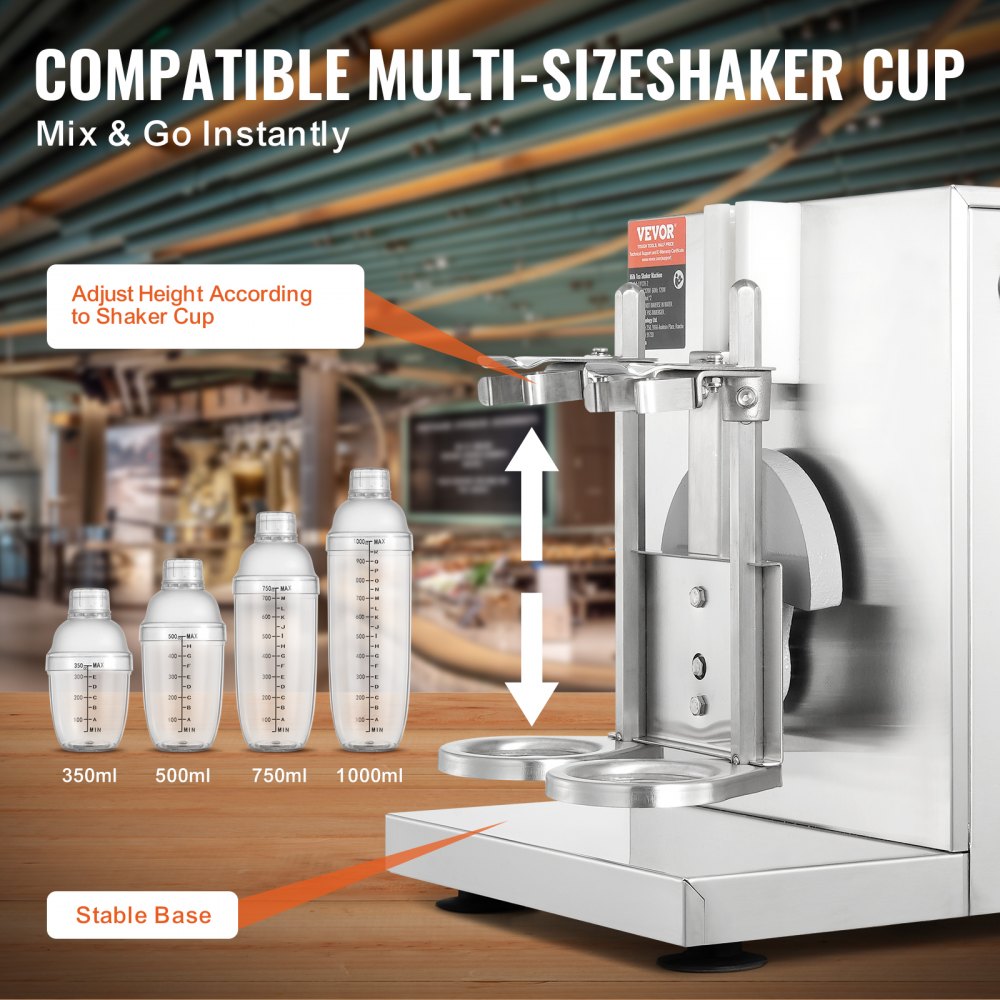 VEVOR Milkshake Maker Machine, 120W Commercial Milk Tea Shaker Machine, Double Head Milk Shake Mixer Machine, 0-180s Adjustable Milkshake Blender, with 1 L PC Cup, for Milk Tea Store 