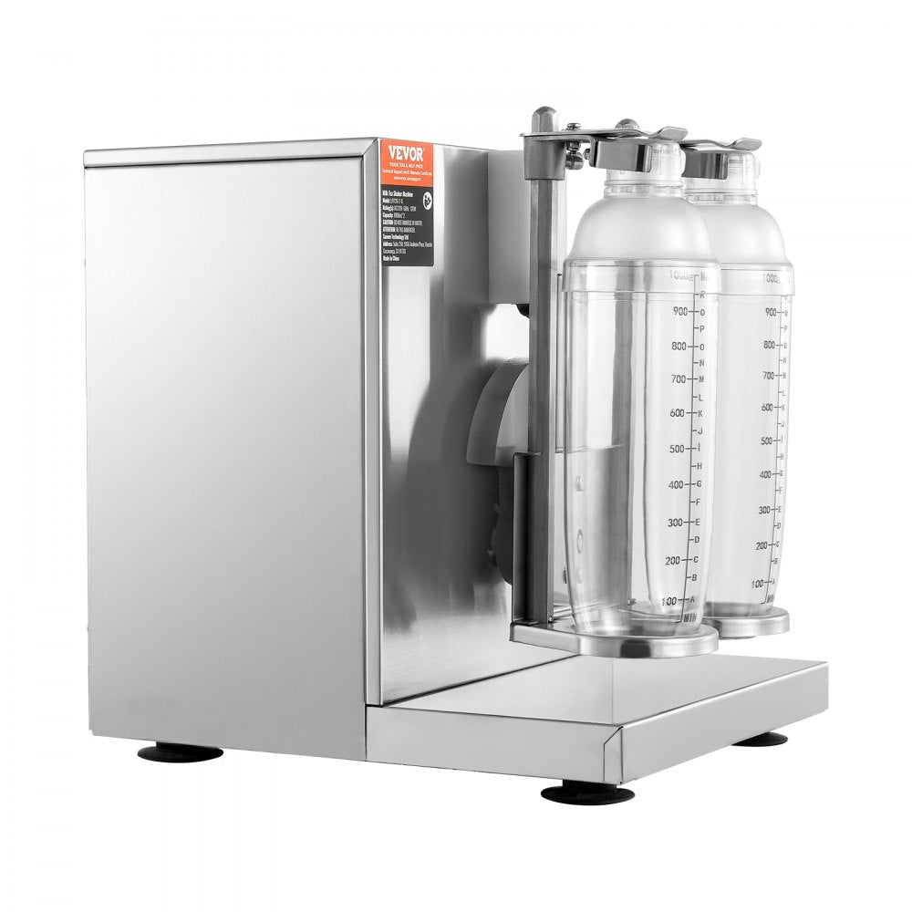 VEVOR Milkshake Maker Machine, 120W Commercial Milk Tea Shaker Machine, Double Head Milk Shake Mixer Machine, 0-180s Adjustable Milkshake Blender, with 1 L PC Cup, for Milk Tea Store 