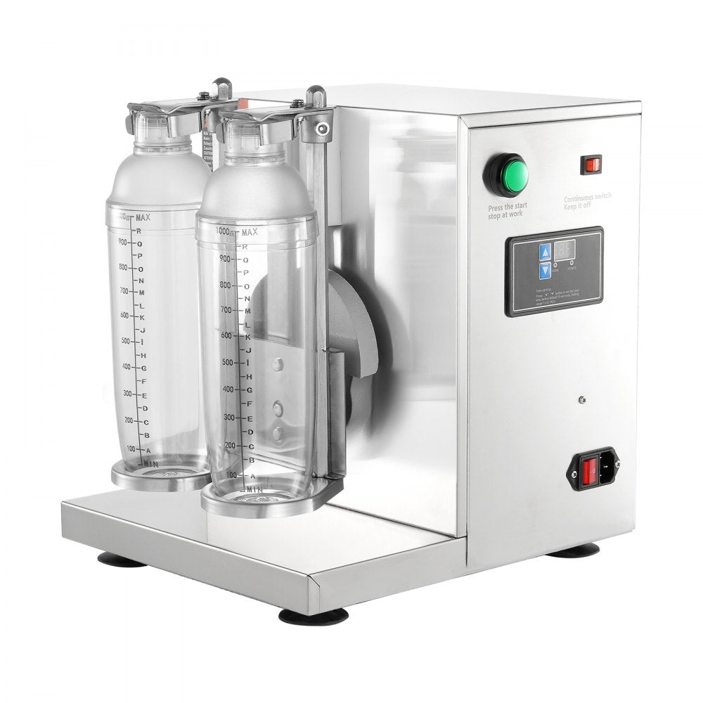VEVOR Milkshake Maker Machine, 120W Commercial Milk Tea Shaker Machine, Double Head Milk Shake Mixer Machine, 0-180s Adjustable Milkshake Blender, with 1 L PC Cup, for Milk Tea Store 