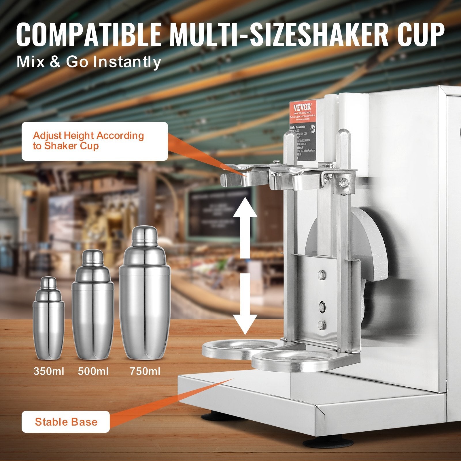 VEVOR Milkshake Maker Machine, 120W Commercial Milk Tea Shaker Machine, Double Head Milk Shake Mixer Machine, 0-180s Adjustable Milkshake Blender, with 750 ml Stainless Steel Cup, for Milk Tea Store 