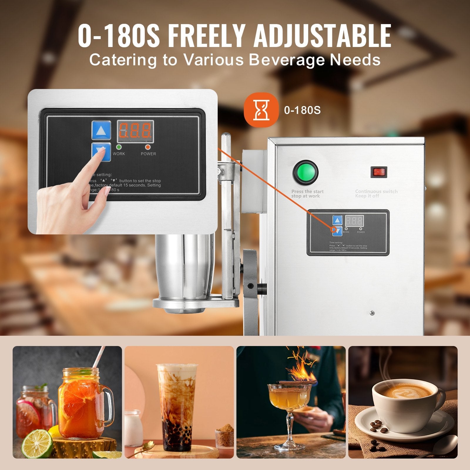VEVOR Milkshake Maker Machine, 120W Commercial Milk Tea Shaker Machine, Double Head Milk Shake Mixer Machine, 0-180s Adjustable Milkshake Blender, with 750 ml Stainless Steel Cup, for Milk Tea Store 