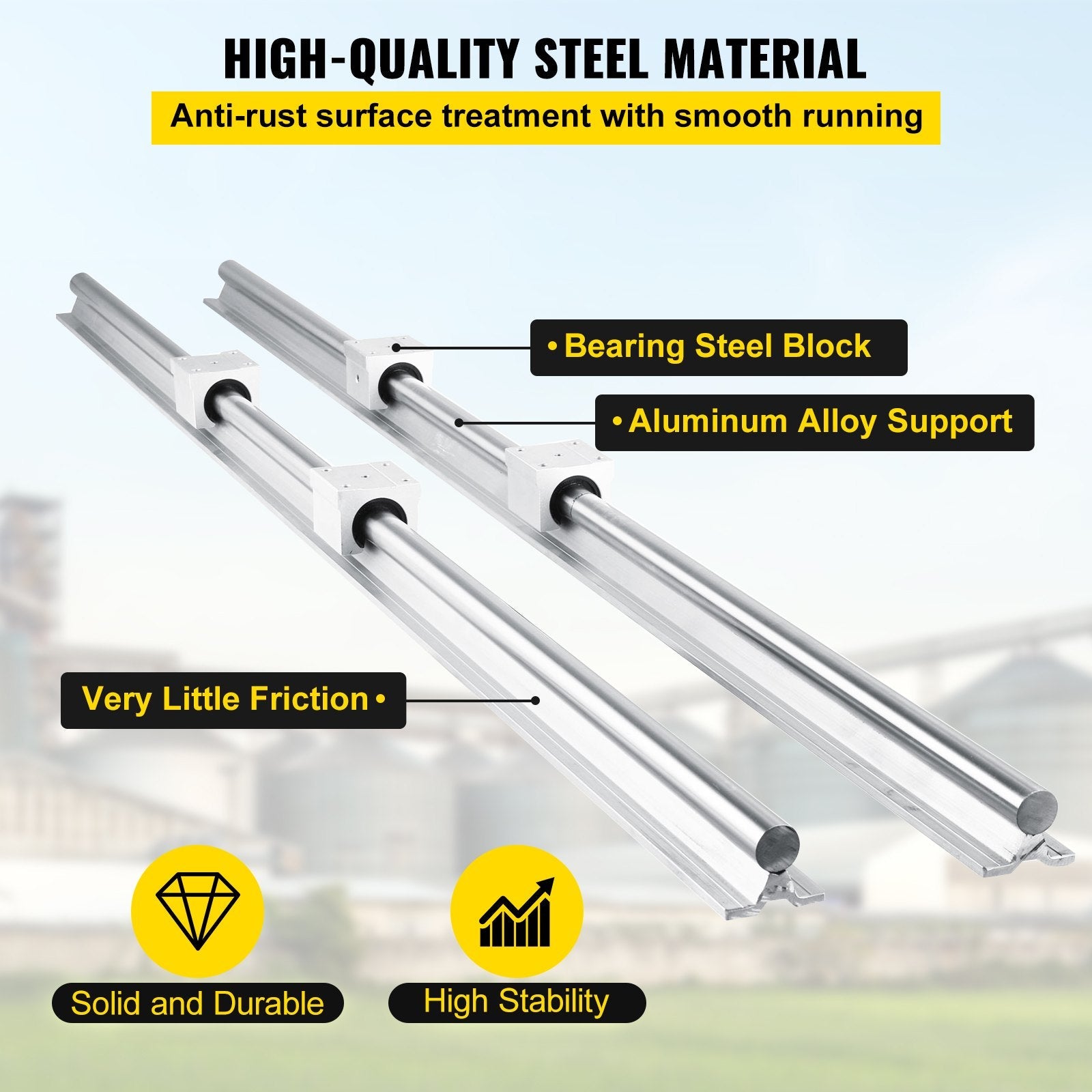 VEVOR 2PCS Linear Rail 0.78-47 Inch, Linear Bearings and Rails with 4PCS SBR20UU Bearing Block, Linear Motion Slide Rails for DIY CNC Routers Lathes Mills, Linear Slide Kit fit X Y Z Axis 