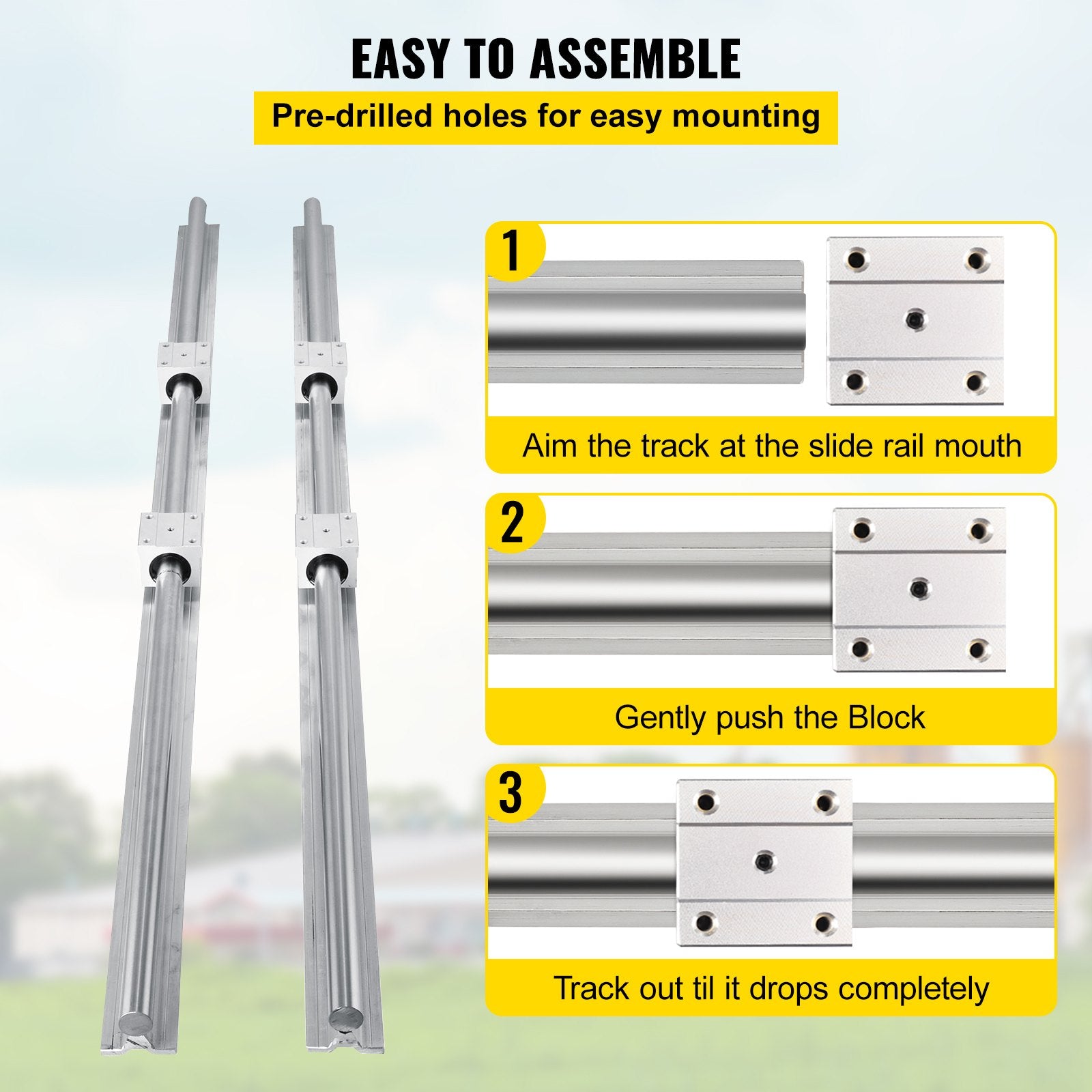 VEVOR 2PCS Linear Rail 0.78-47 Inch, Linear Bearings and Rails with 4PCS SBR20UU Bearing Block, Linear Motion Slide Rails for DIY CNC Routers Lathes Mills, Linear Slide Kit fit X Y Z Axis 