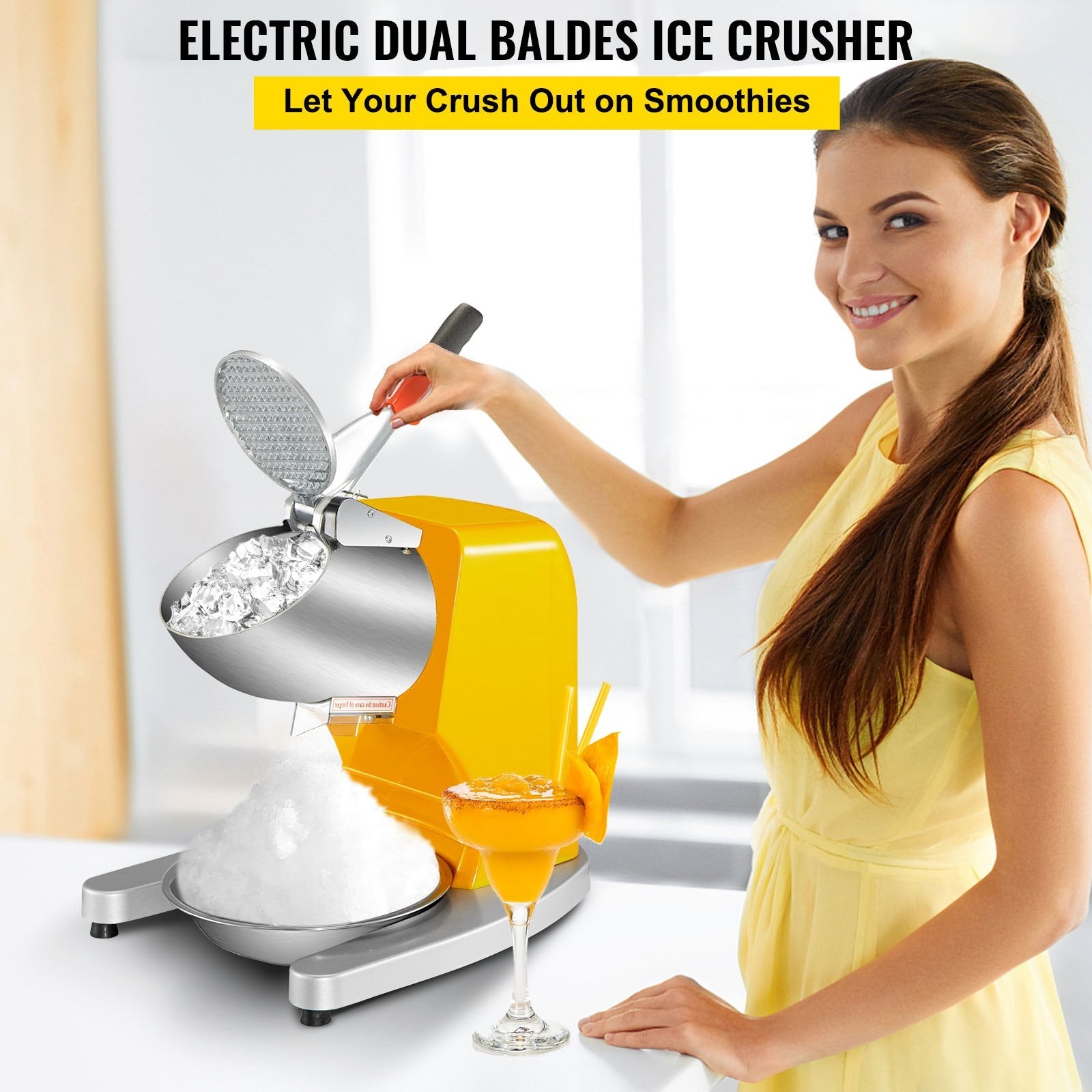 VEVOR Electric Ice Shaver Crusher, 210LBS/H Snow Cone Maker Machine w/ Dual Stainless Steel Blades, 300W 1450 RPM Shaved Ice Machine w/ Ice Plate & Additional Blade, for Home and Commercial Use, 110V 