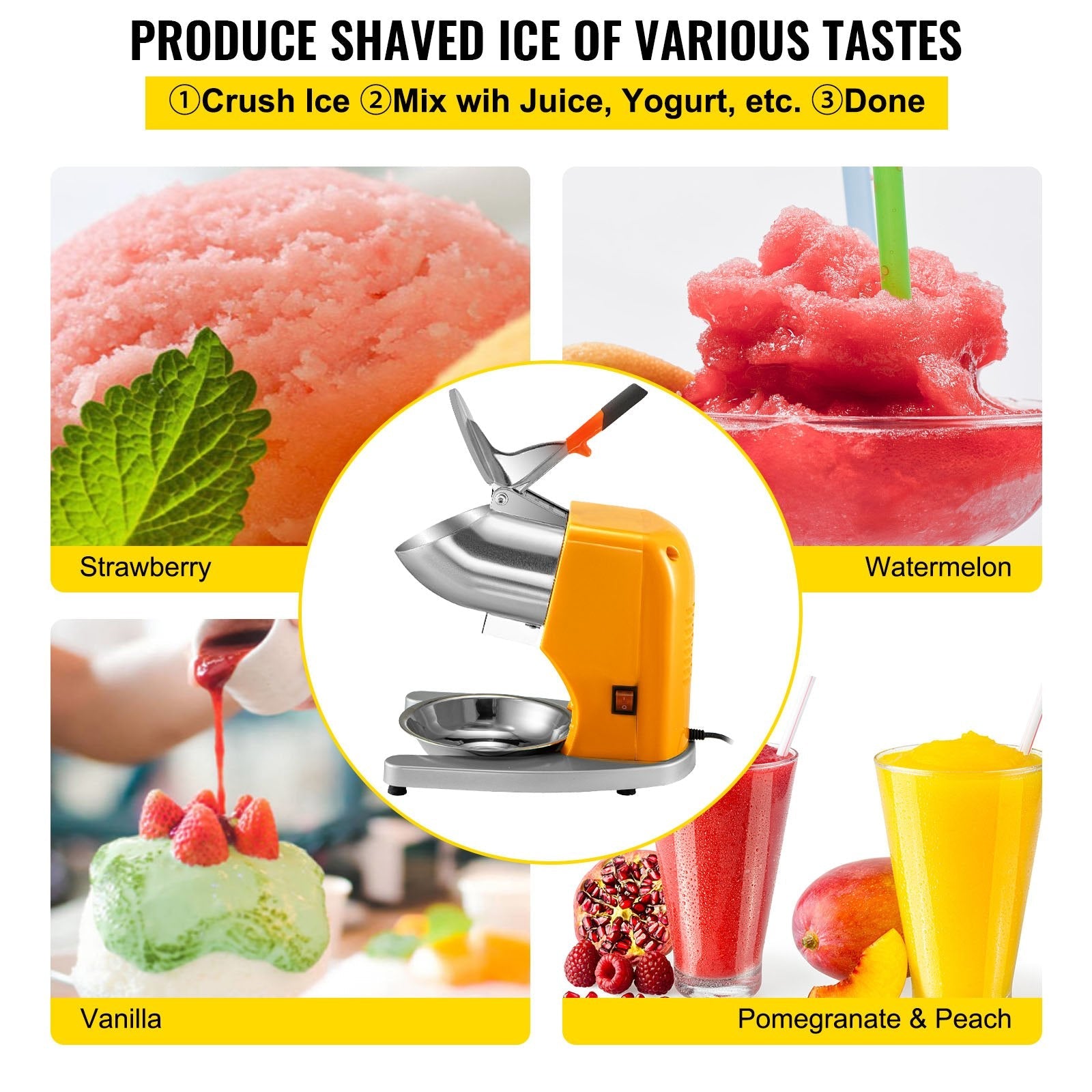 VEVOR Electric Ice Shaver Crusher, 210LBS/H Snow Cone Maker Machine w/ Dual Stainless Steel Blades, 300W 1450 RPM Shaved Ice Machine w/ Ice Plate & Additional Blade, for Home and Commercial Use, 110V 