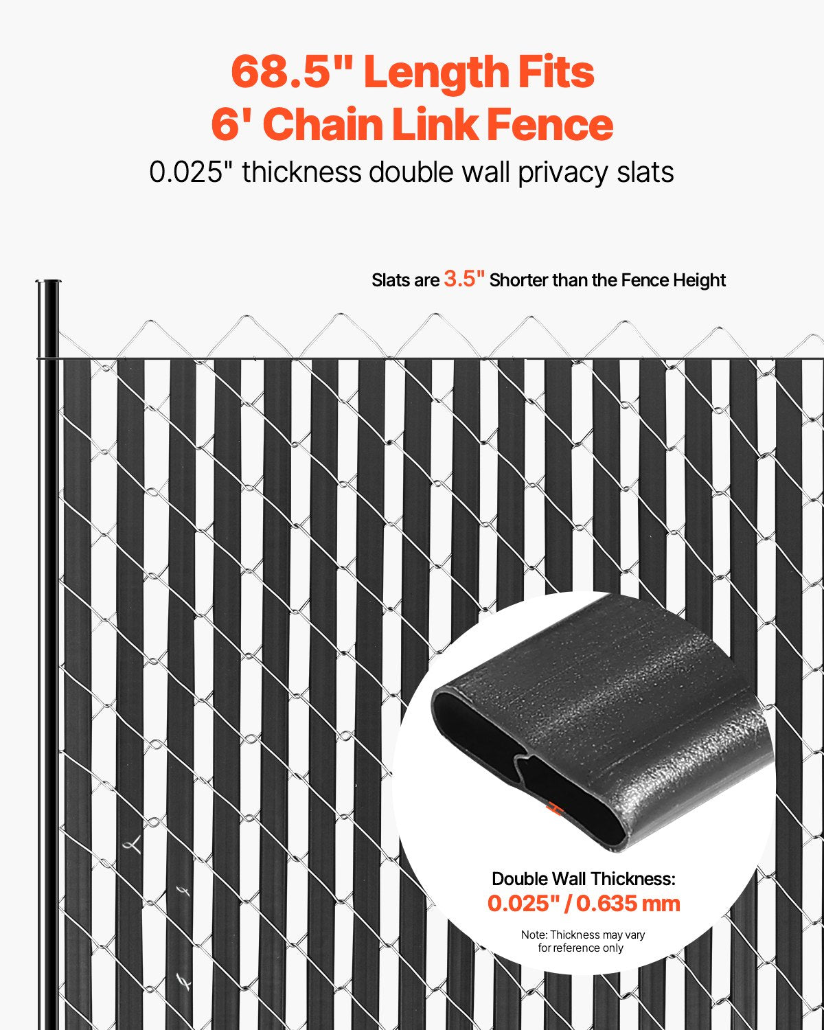 VEVOR Chain Link Fence Privacy Slats Double-Wall for 6' High Fence Bottom Lock 
