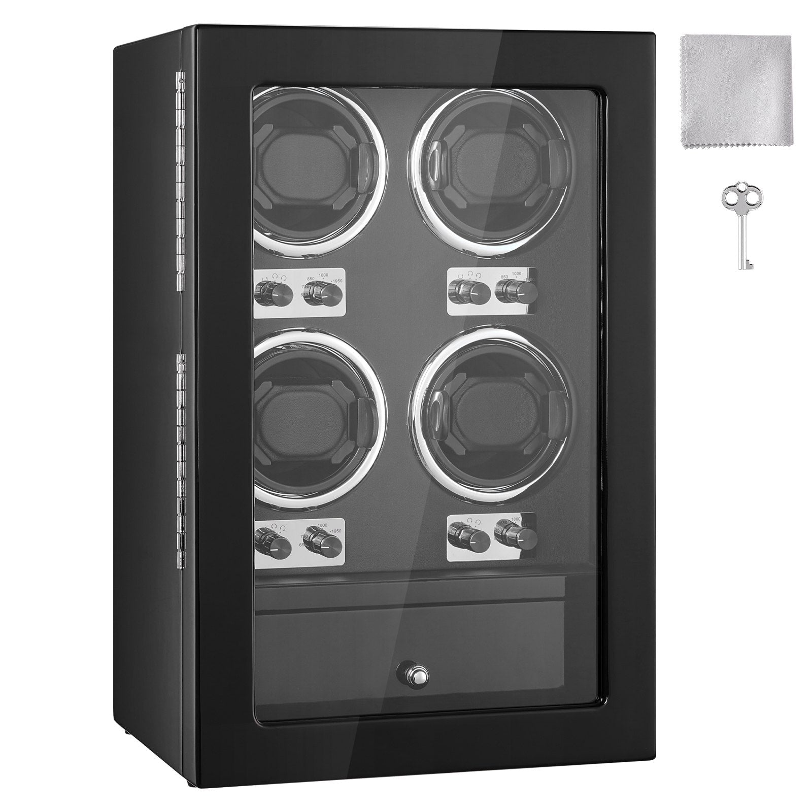 VEVOR Watch Winder, Watch Winder for 4 Men's and Women's Automatic Watches, with 4 Super Quiet Japanese Mabuchi Motors, Blue LED Light and Adapter, High-Density Board Shell and Black PU 