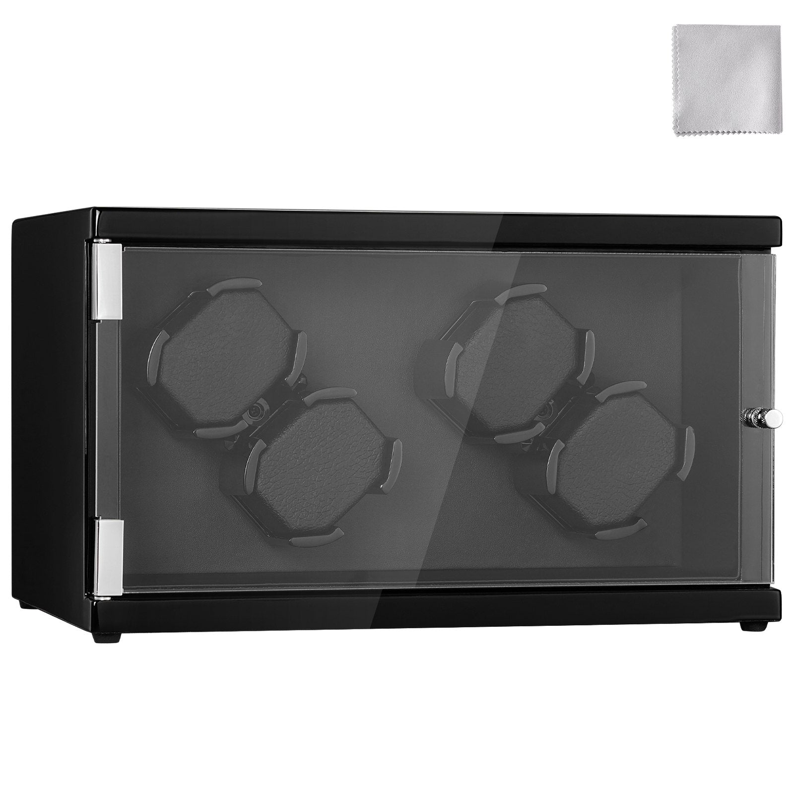 VEVOR Watch Winder, Watch Winder for 4 Men's and Women's Automatic Watches, with 2 Super Quiet Japanese Mabuchi Motors, Blue LED Light and Adapter, High-Density Board Shell and Black PU 