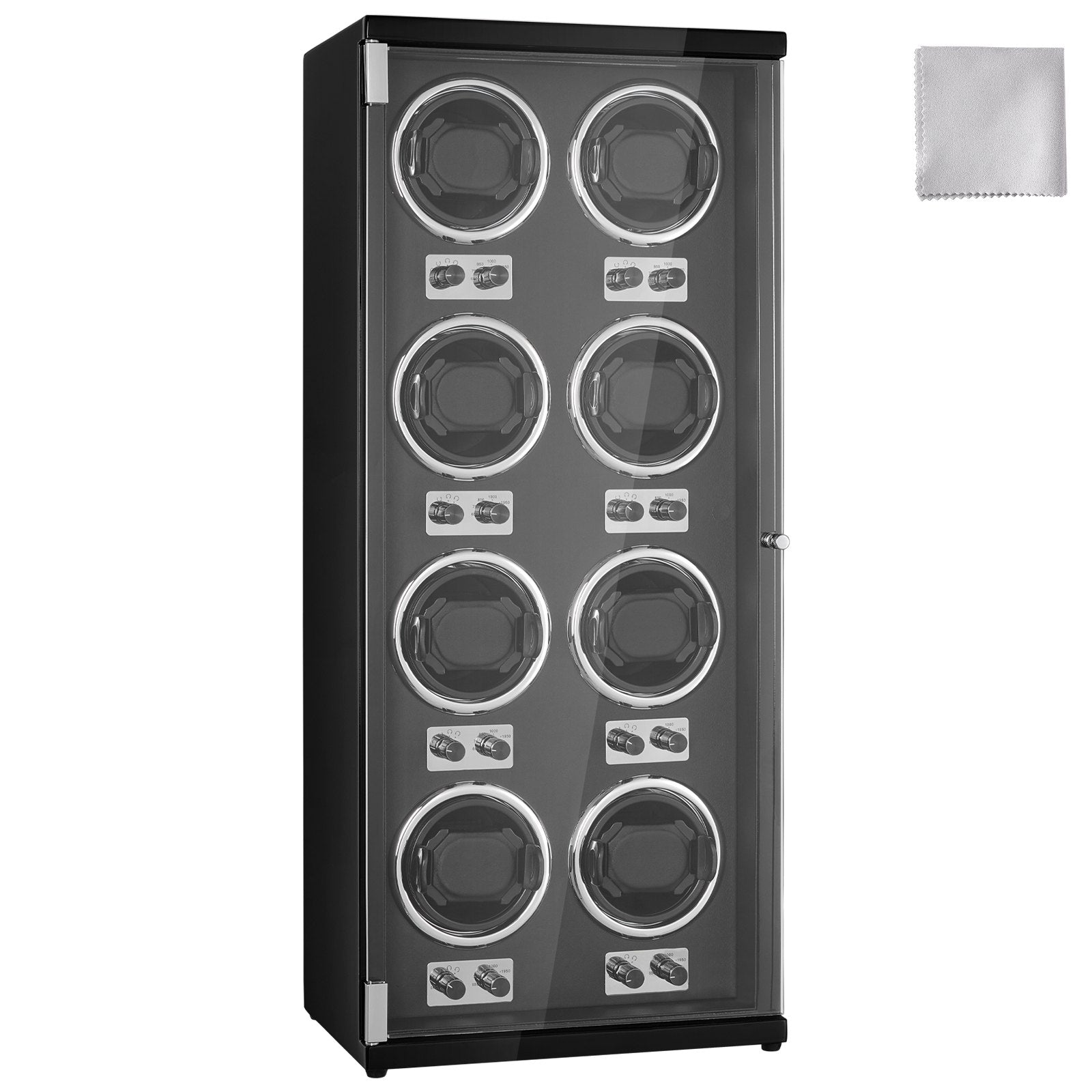 VEVOR Watch Winder, Watch Winder for 8 Men's and Women's Automatic Watches, with 8 Super Quiet Japanese Mabuchi Motors, Blue LED Light and Adapter, High-Density Board Shell and Black PU 