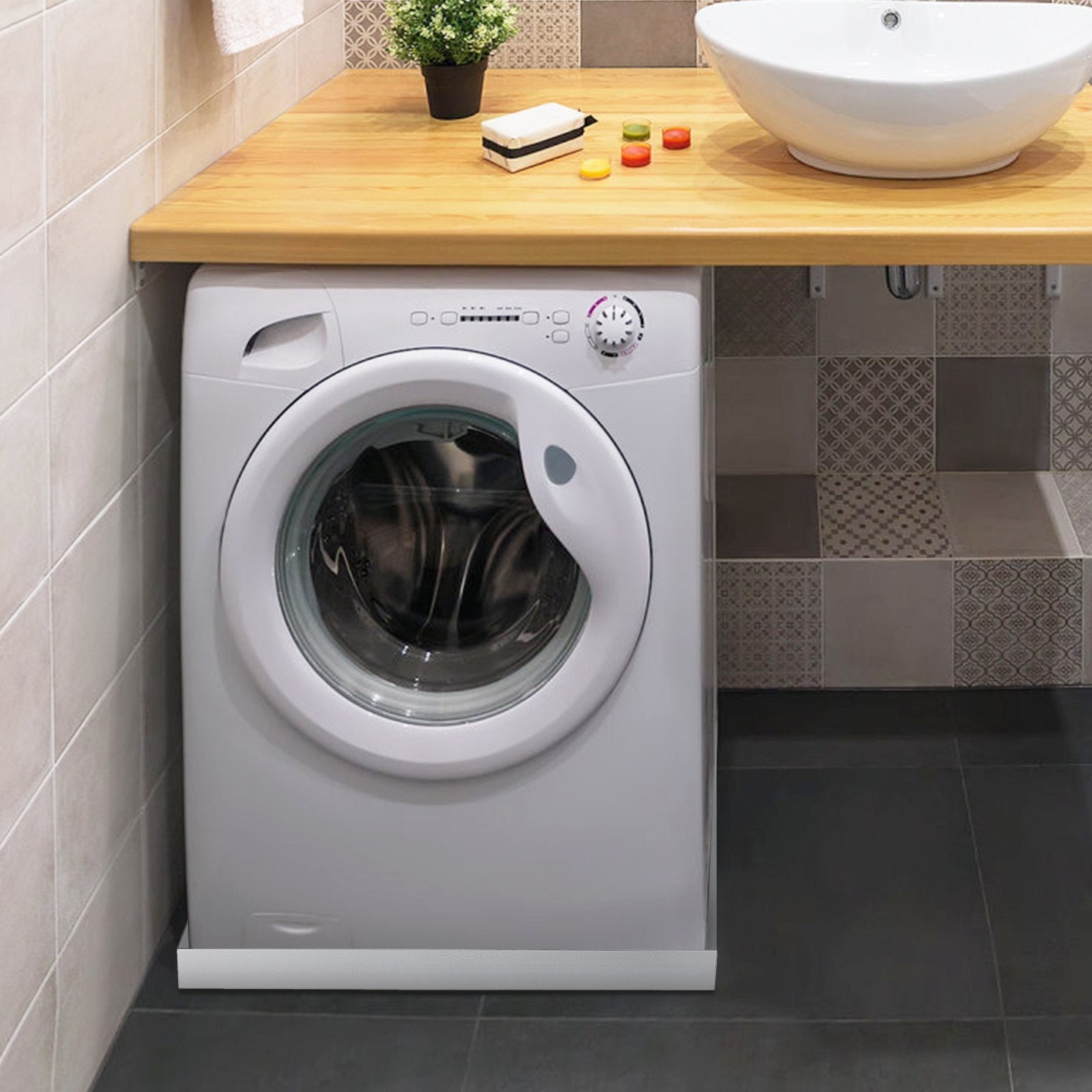 VEVOR 18 GA Thickness Washing Machine Drip Pan 304 Stainless Steel Heavy Duty Compact Washer Drain with Hole, 32 x 30 x 2.5 Inch 