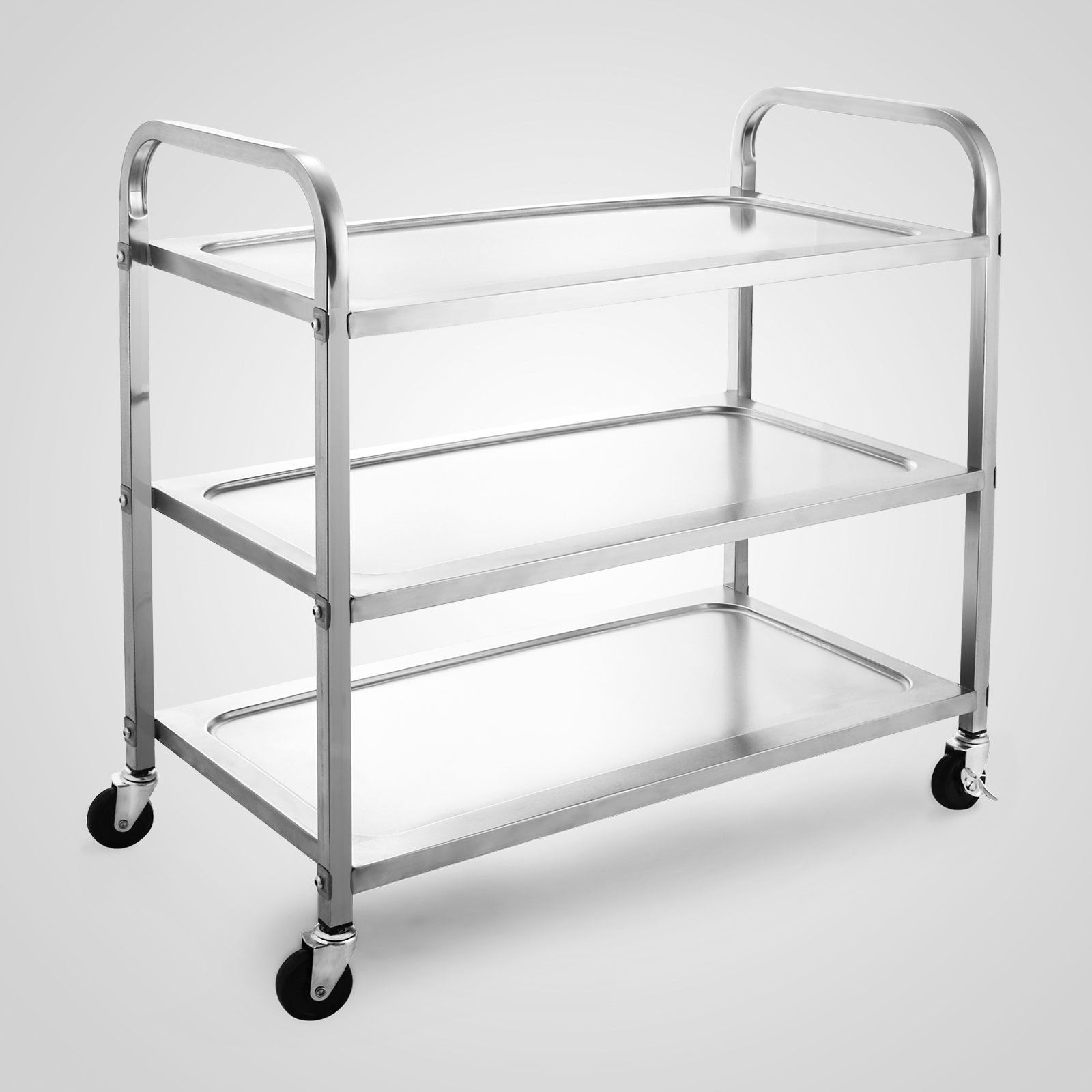 VEVOR Stainless Steel Utility Cart 35‘’L x 18.5\'\'W x 35.5\'\'H, Catering Serving Cart 3 Tier Storage Shelf with Wheels, Kitchen Island Trolley for Hotels Restaurant Home Use 