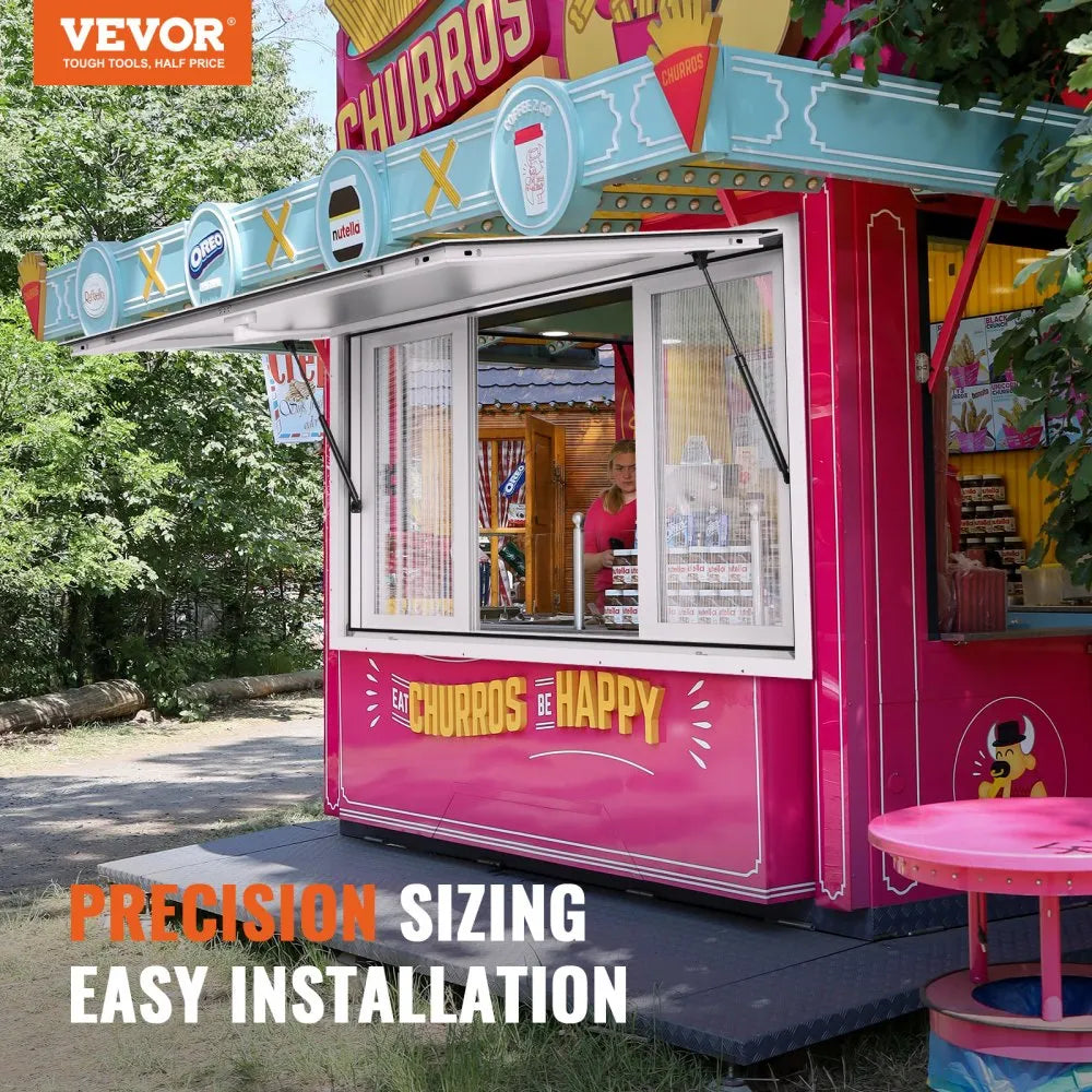 VEVOR Concession Window 36"x36", Aluminum Alloy Food Truck Service Window with 4 Horizontal Sliding Windows & Awning Door & Drag Hook, Up to 85 Degrees Serving Window for Food Truck Concession Trailer