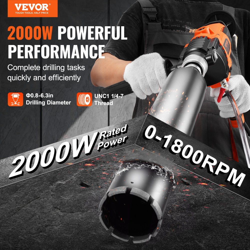 VEVOR Core Drill Machine 0.8-6.3in Dia 2000W Handheld Core Drill Rig for Mixing 