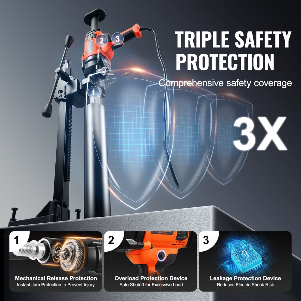 VEVOR Core Drill Machine 0.8-6.3in Dia 2000W Handheld and Stand Core Drill Rig 