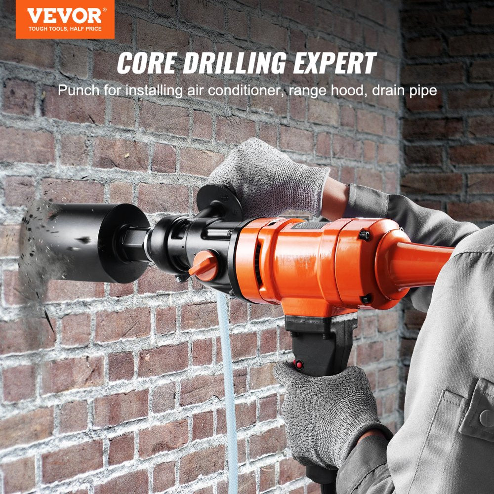 VEVOR Diamond Core Drilling Machine, 4in Handheld Wet Concrete Core Drill Rig, 1100-2400RPM Two Speed & 1-1/4" Thread & 2 Bubble Levels, 3-4in Drilling Diameter for Concrete Brick Block Stone, 1500W 